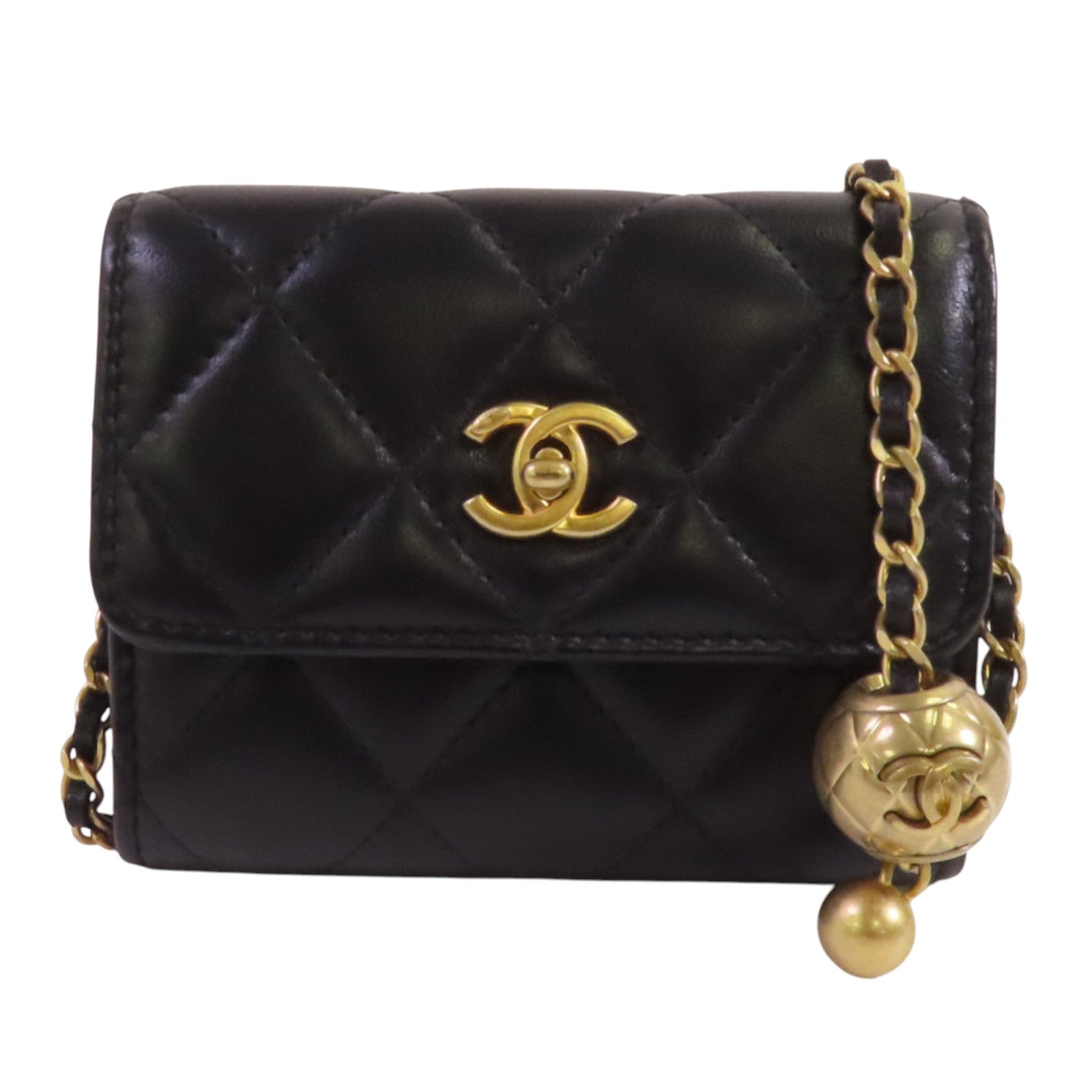 CHANEL 羊皮皮革Pearl Crush金扣鏈帶肩背袋