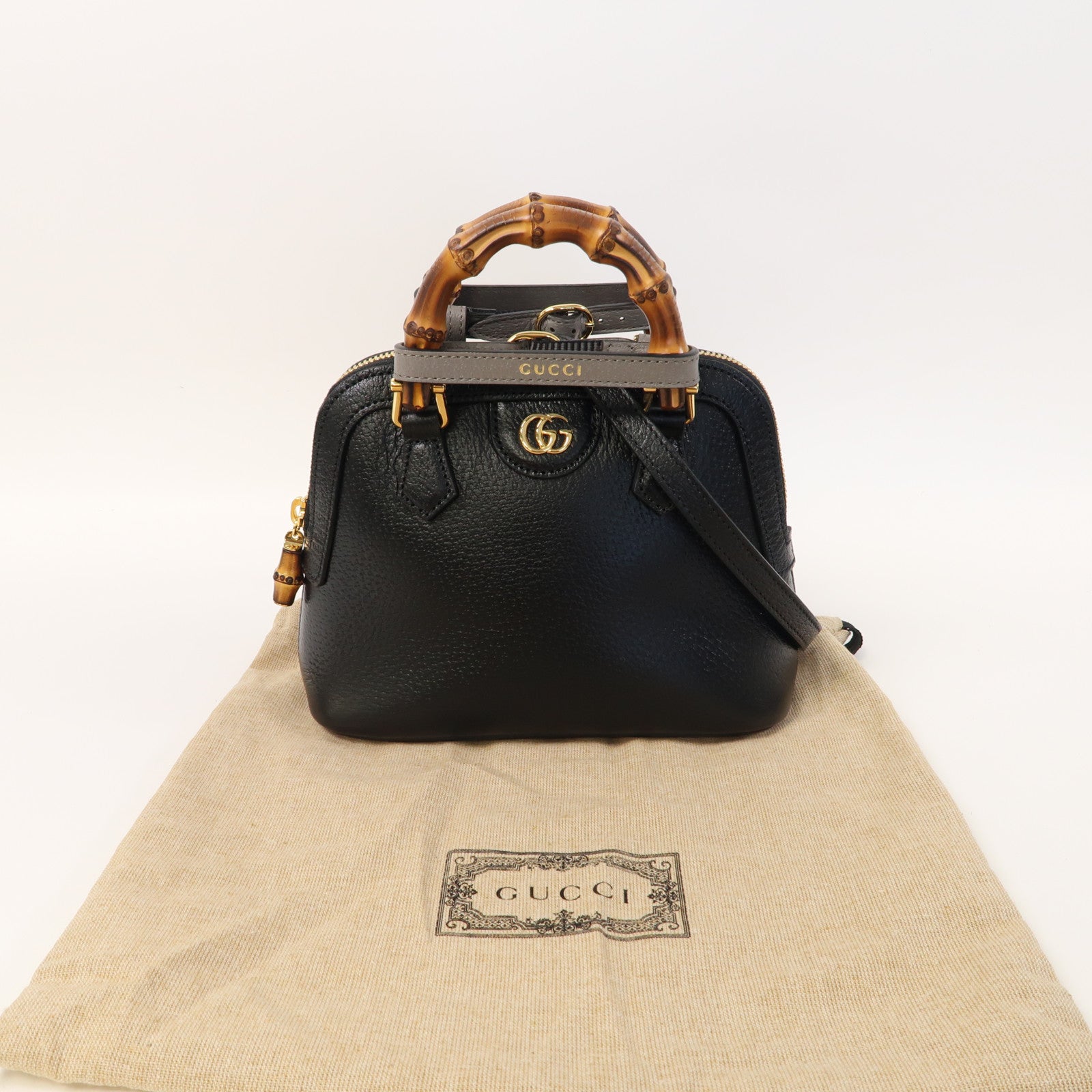 GUCCI 牛皮皮革Diana Mini金扣手挽肩背兩用袋黑色