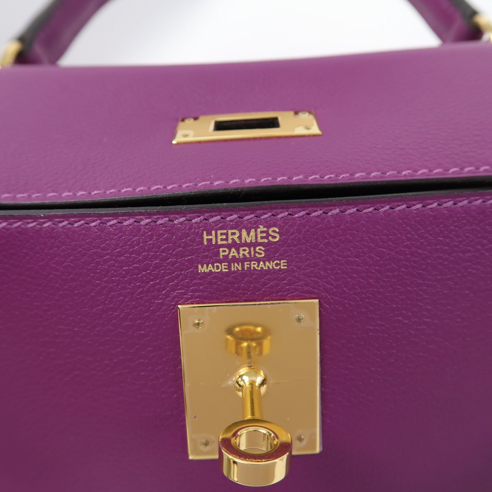 HERMES Evercolor皮革Kelly 32金扣手挽肩背兩用袋P9 Anemone海葵紫色