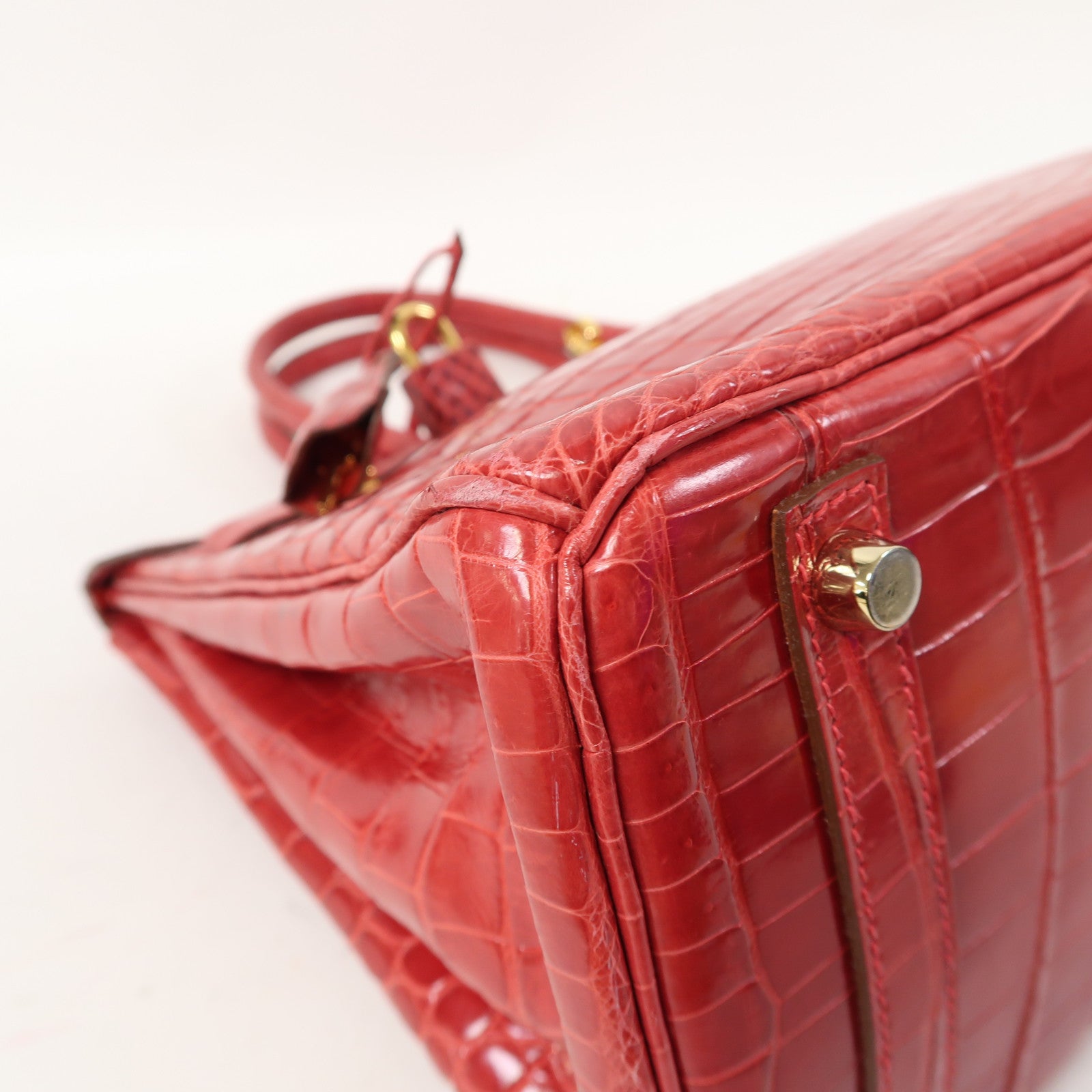 HERMES 鱷魚皮革Birkin 30金扣手挽袋Braise/紅色