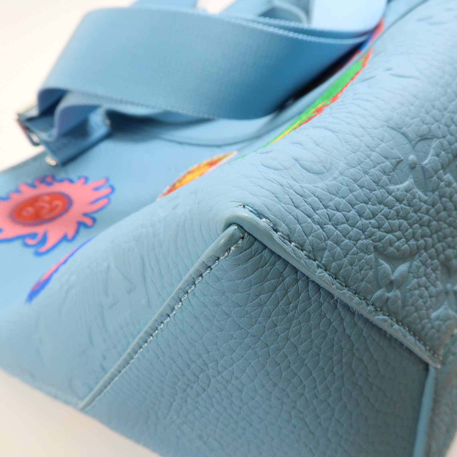 LOUIS VUITTON Embossed LVxYK Weekend Tote銀扣手挽肩背兩用袋藍色