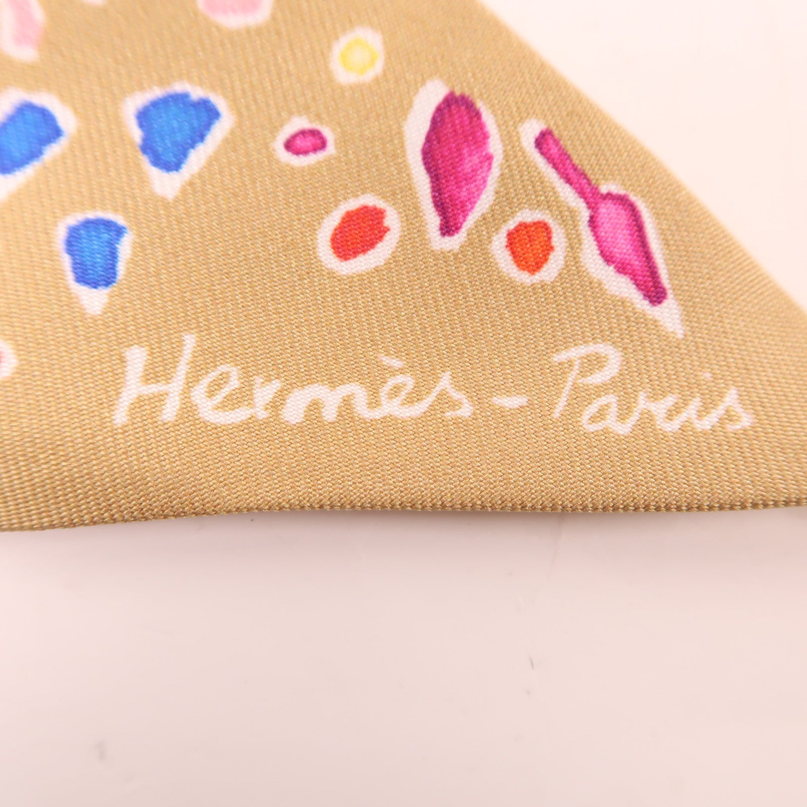 HERMES 絲質Twilly絲巾金色