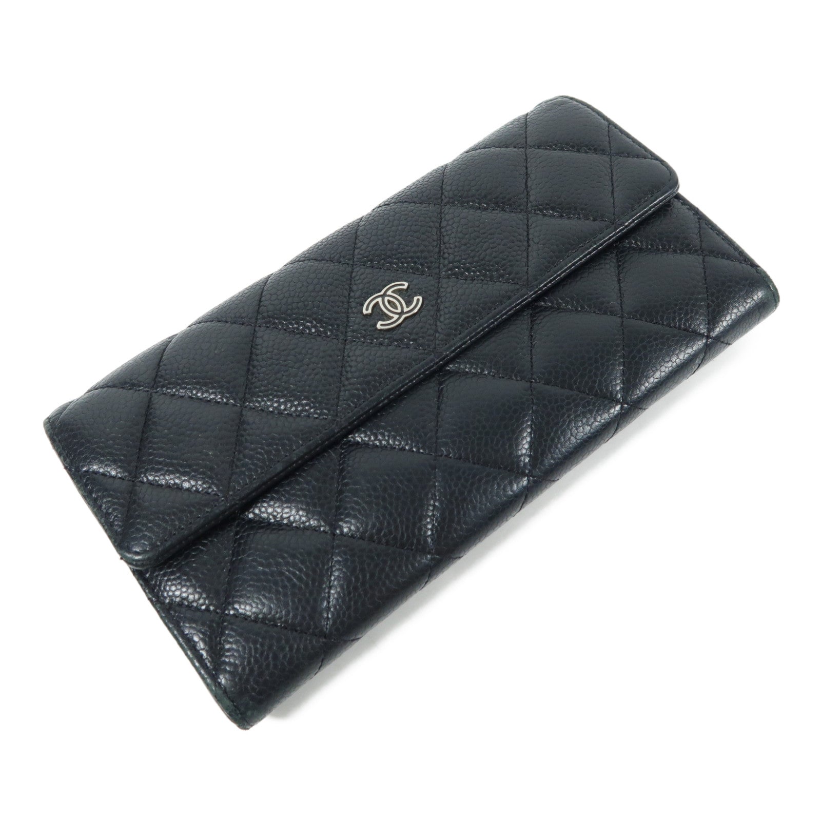 CHANEL CC SHW Long Wallet Calfskin Leather Black