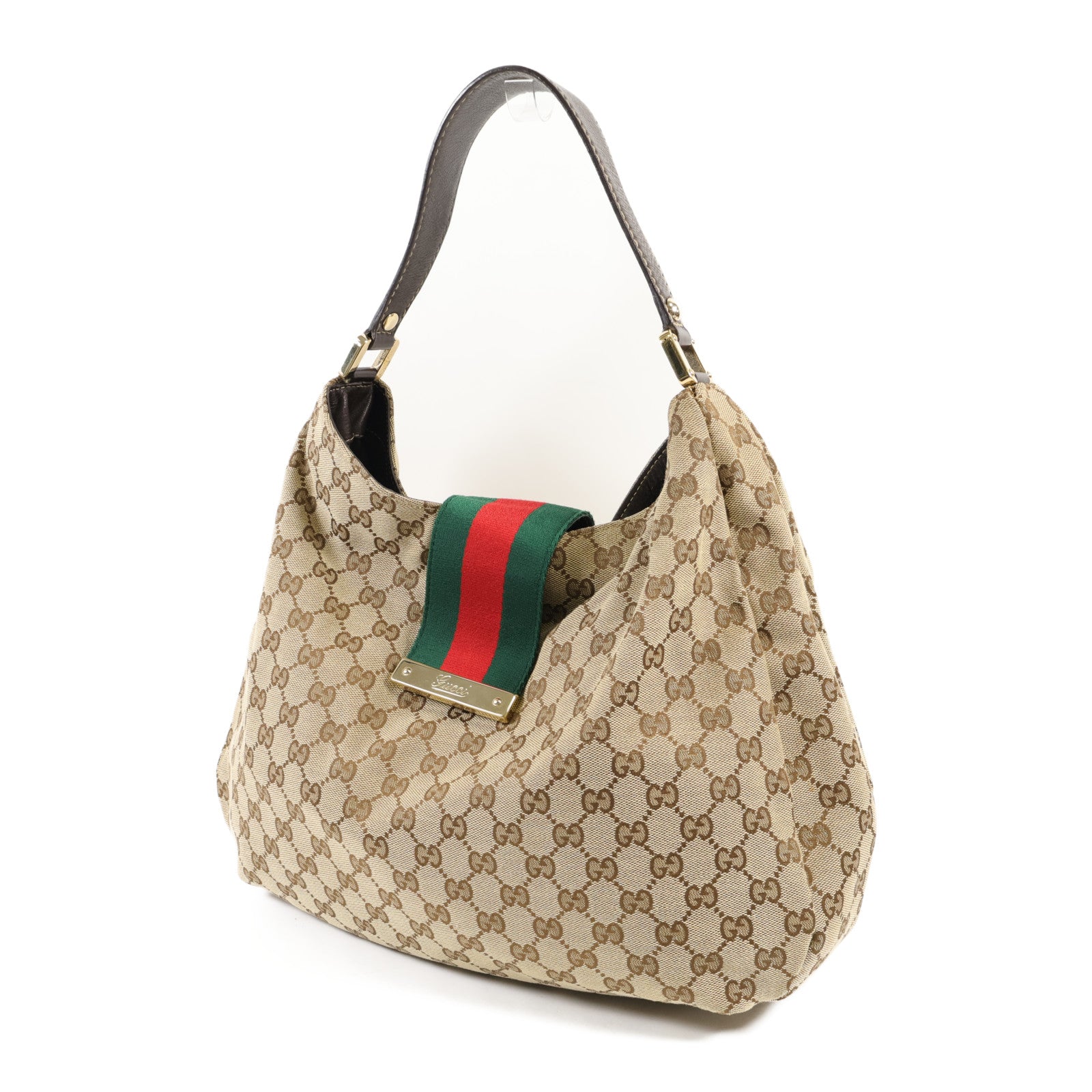 GUCCI 帆布GG Web Hobo金扣肩背袋