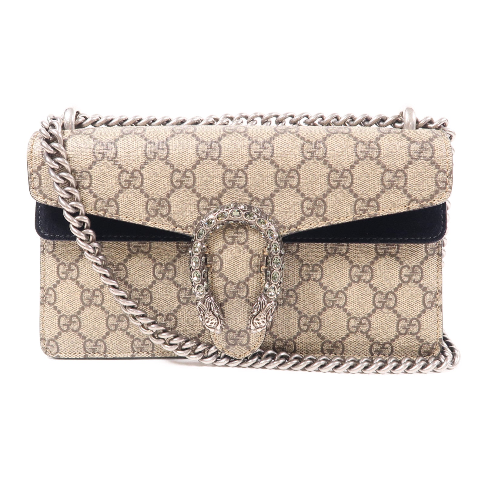GUCCI 塗層帆布Dionysus GG Supreme Shoulder Bag銀扣鏈帶肩背袋