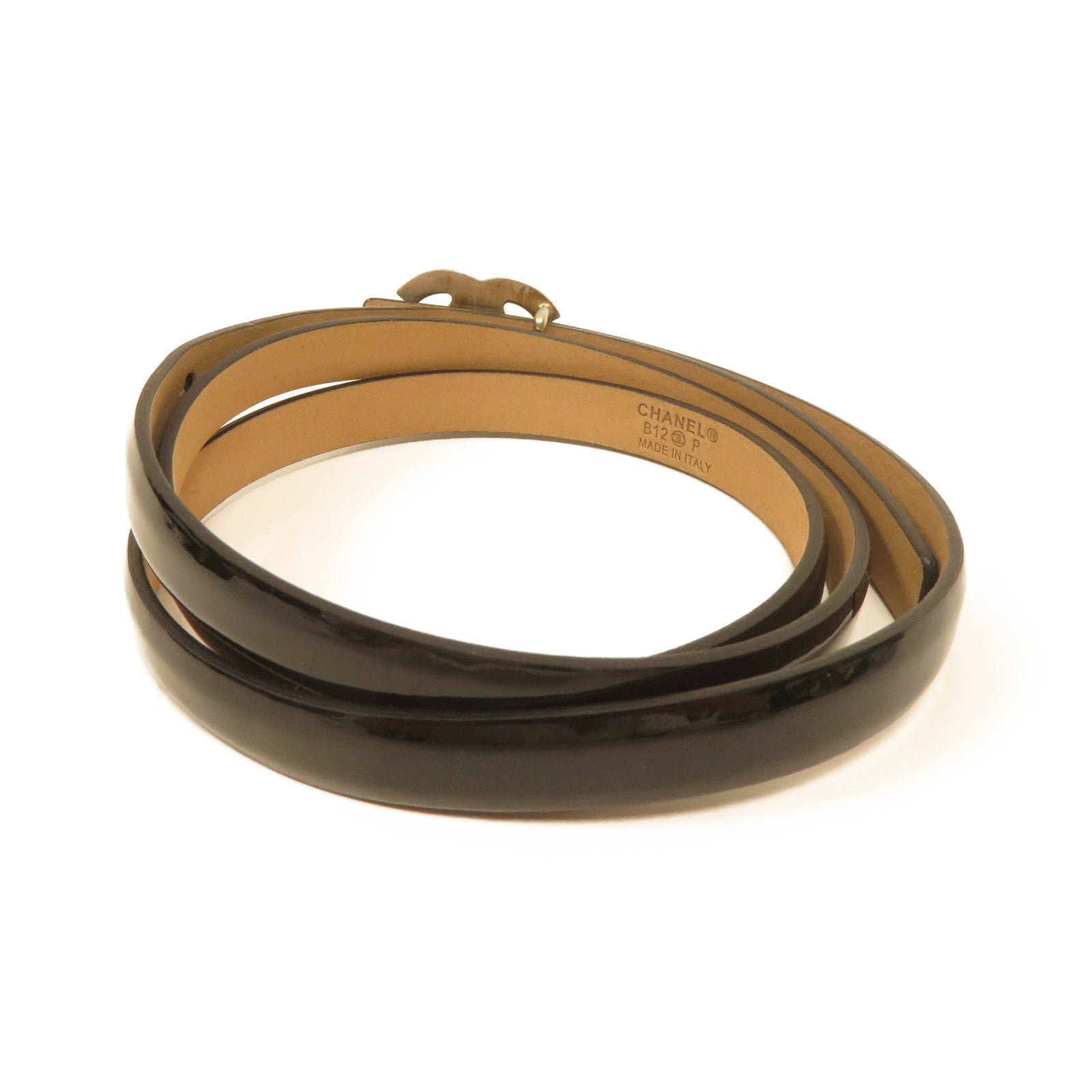 CHANEL **【激減優惠】漆皮皮革CC Belt銀扣皮帶黑色