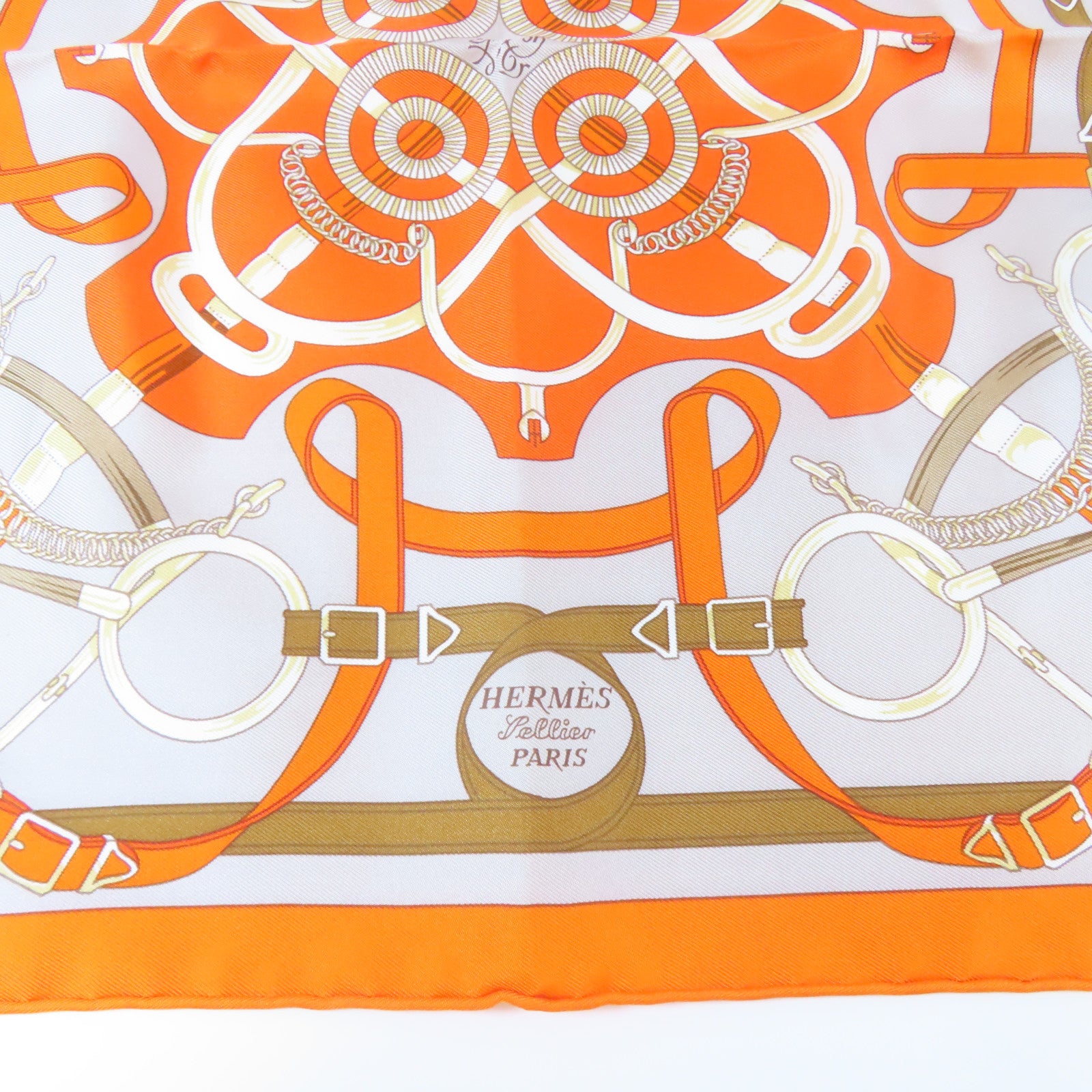 HERMES 【激減優惠】絲質Scarf 40*40絲巾橙色/灰色/米色