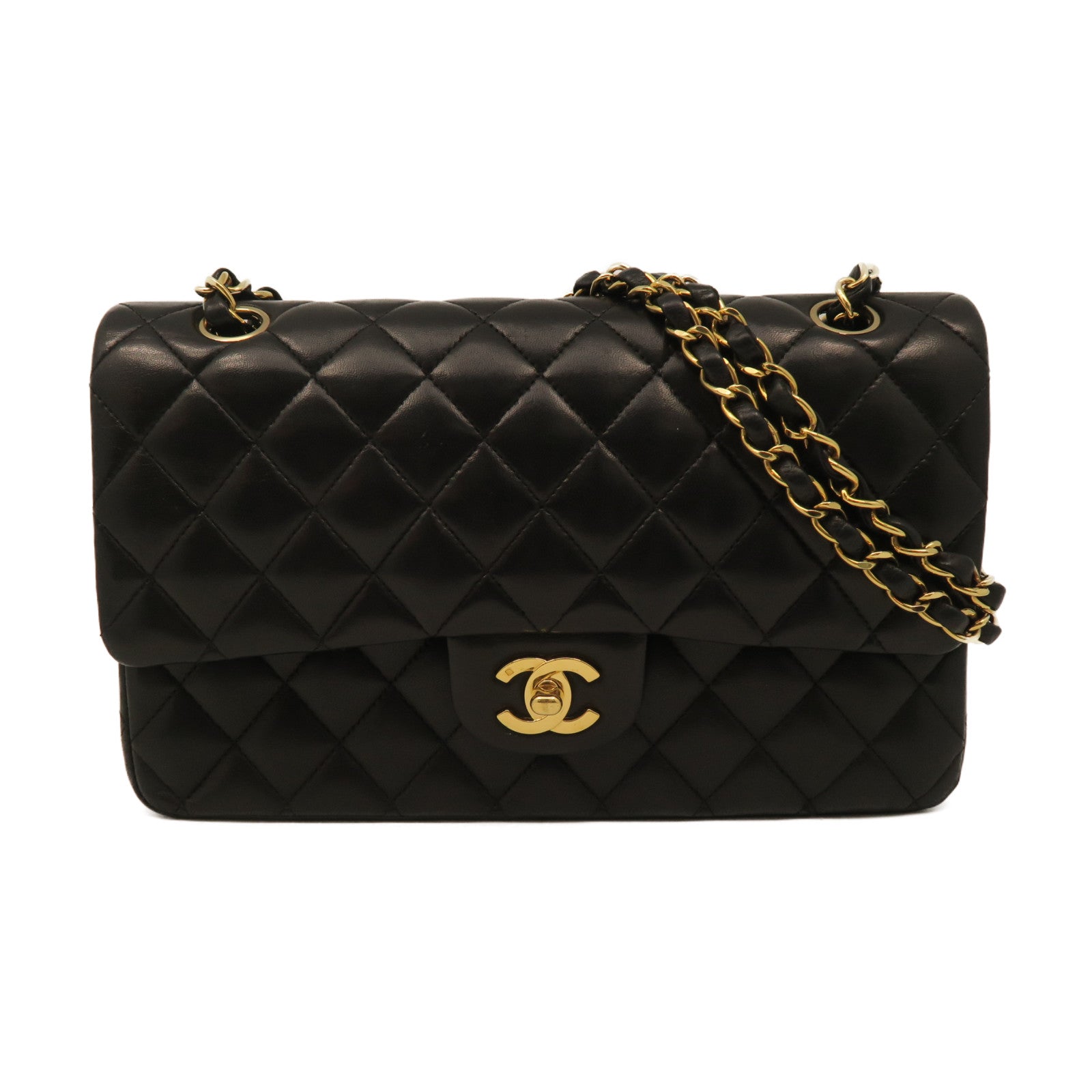 CHANEL rhombic sheepskin leather Chain Shoulder gold buckle chain shoulder bag black