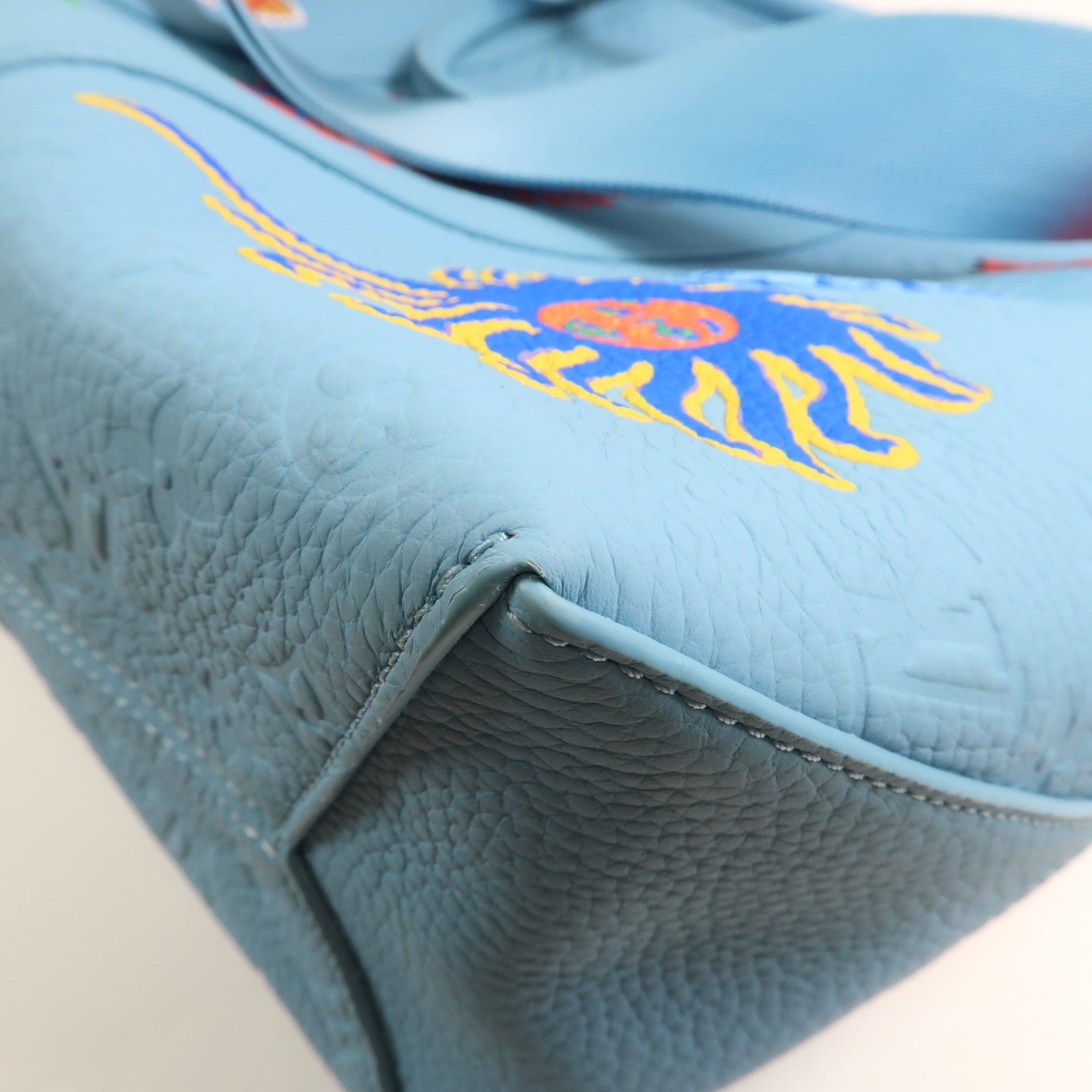 LOUIS VUITTON Embossed LVxYK Weekend Tote銀扣手挽肩背兩用袋藍色