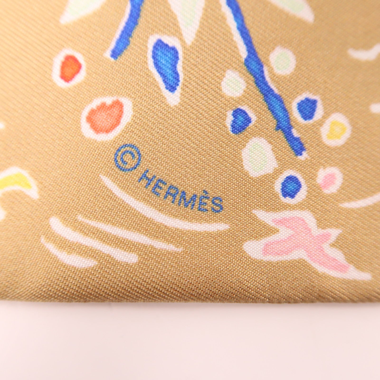HERMES 絲質Twilly絲巾金色