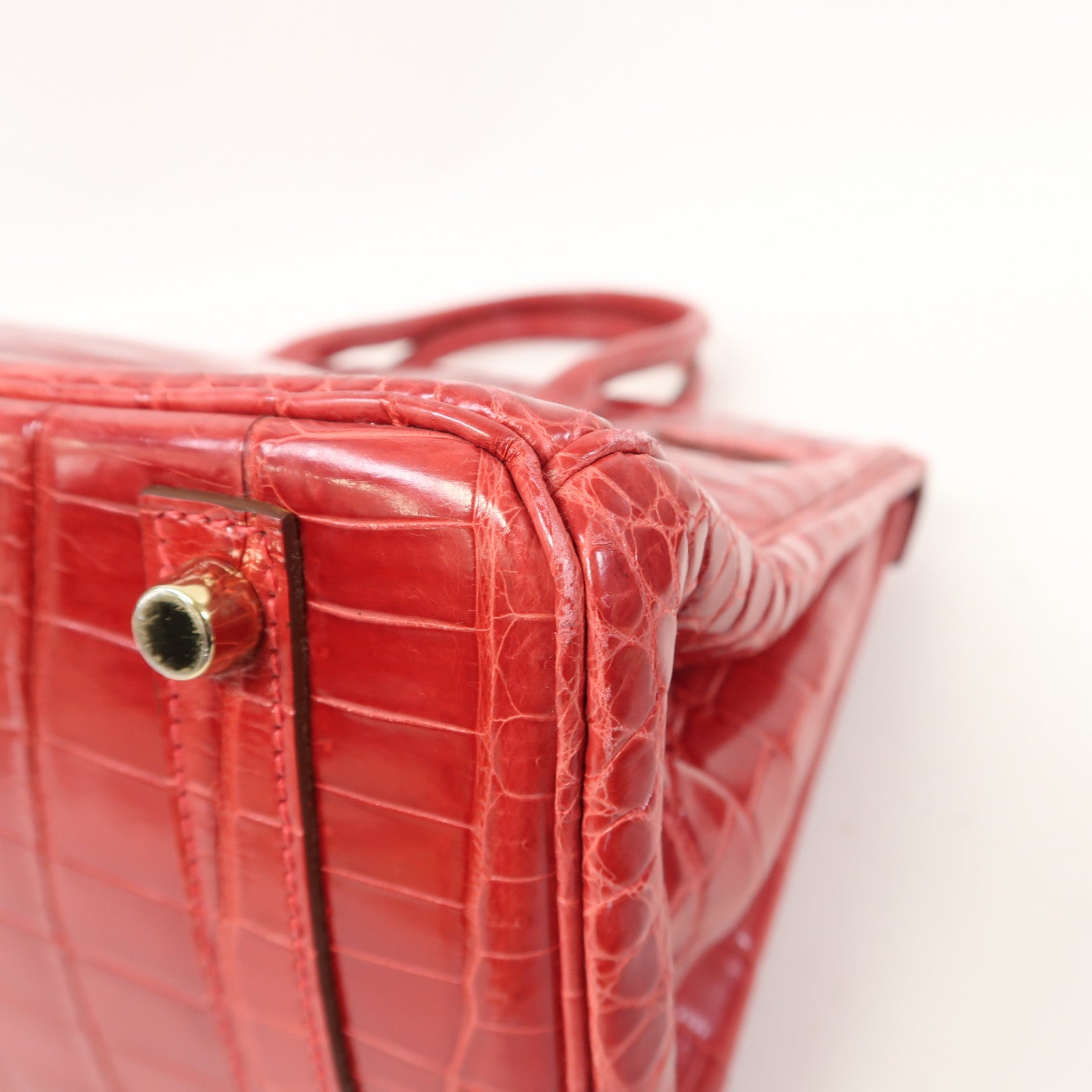 HERMES 鱷魚皮革Birkin 30金扣手挽袋Braise/紅色