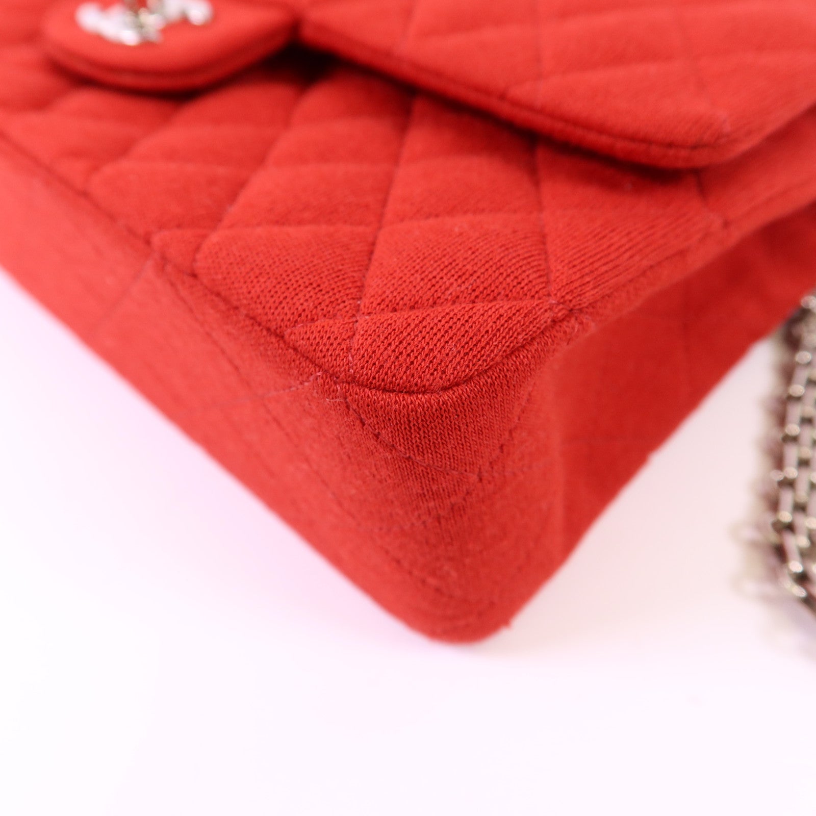 CHANEL 布料Chain Shoulder Bag銀扣鏈帶肩背袋