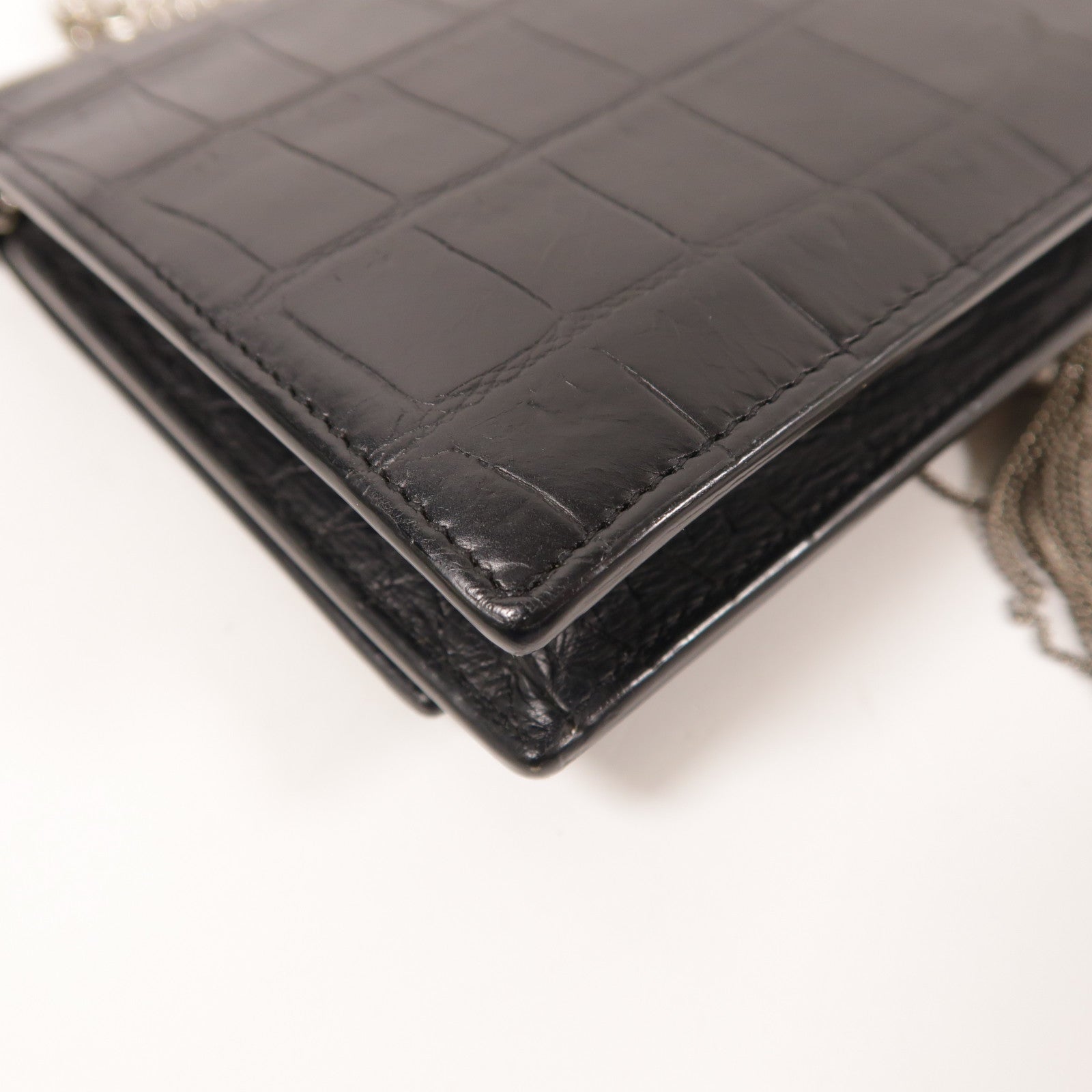 YVES SAINT LAURENT YSL SHW Chain Shoulder Bag 452159 Calfskin Leather Black