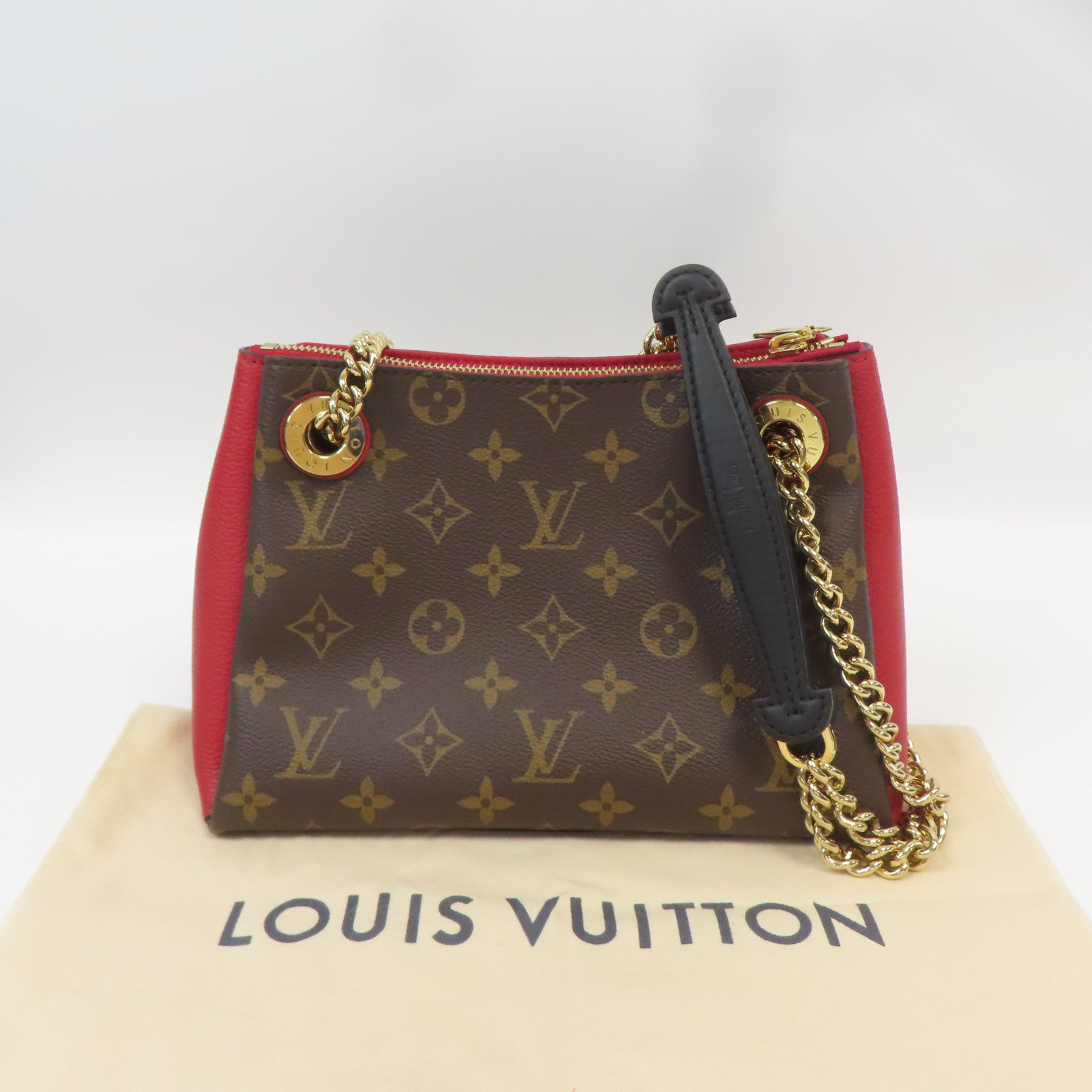 LOUIS VUITTON Monogram Surene BB金扣鏈帶肩背袋啡色/紅色