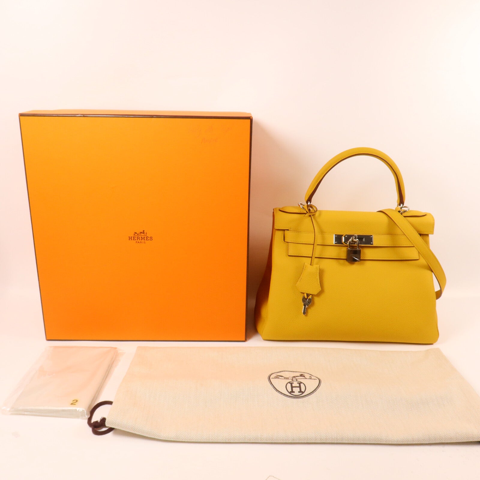 HERMES Togo皮革Kelly II 28手挽肩背兩用袋Jaune Ambre