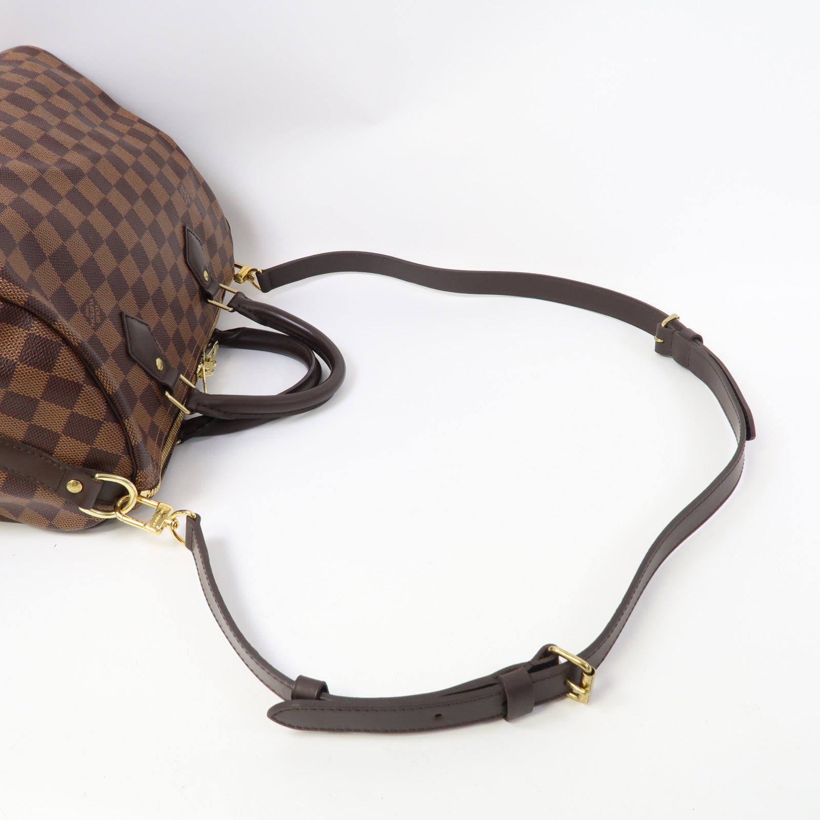 LOUIS VUITTON Damier Ebene Speedy Bandouliere 30金扣手挽肩背兩用袋啡色