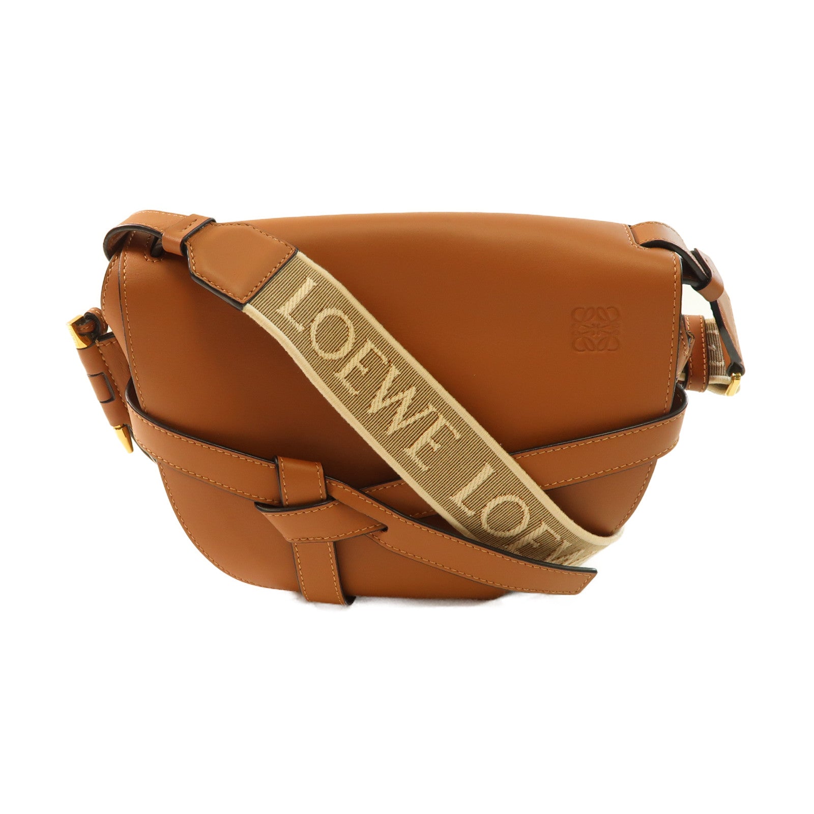 LOEWE 牛皮皮革Gate金扣肩背袋啡色