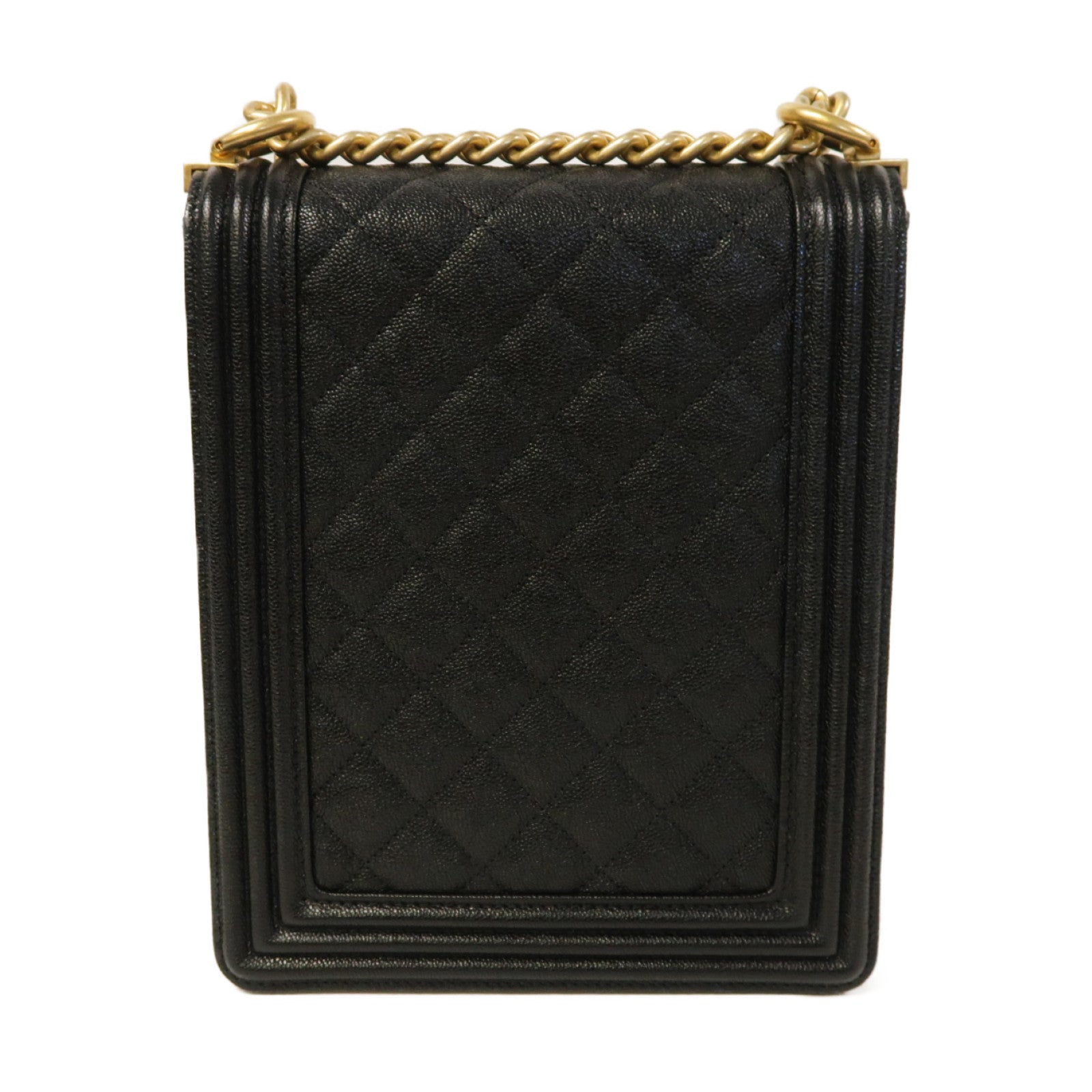 CHANEL 菱格Caviar皮革Boy Chanel金扣鏈帶肩背袋黑色