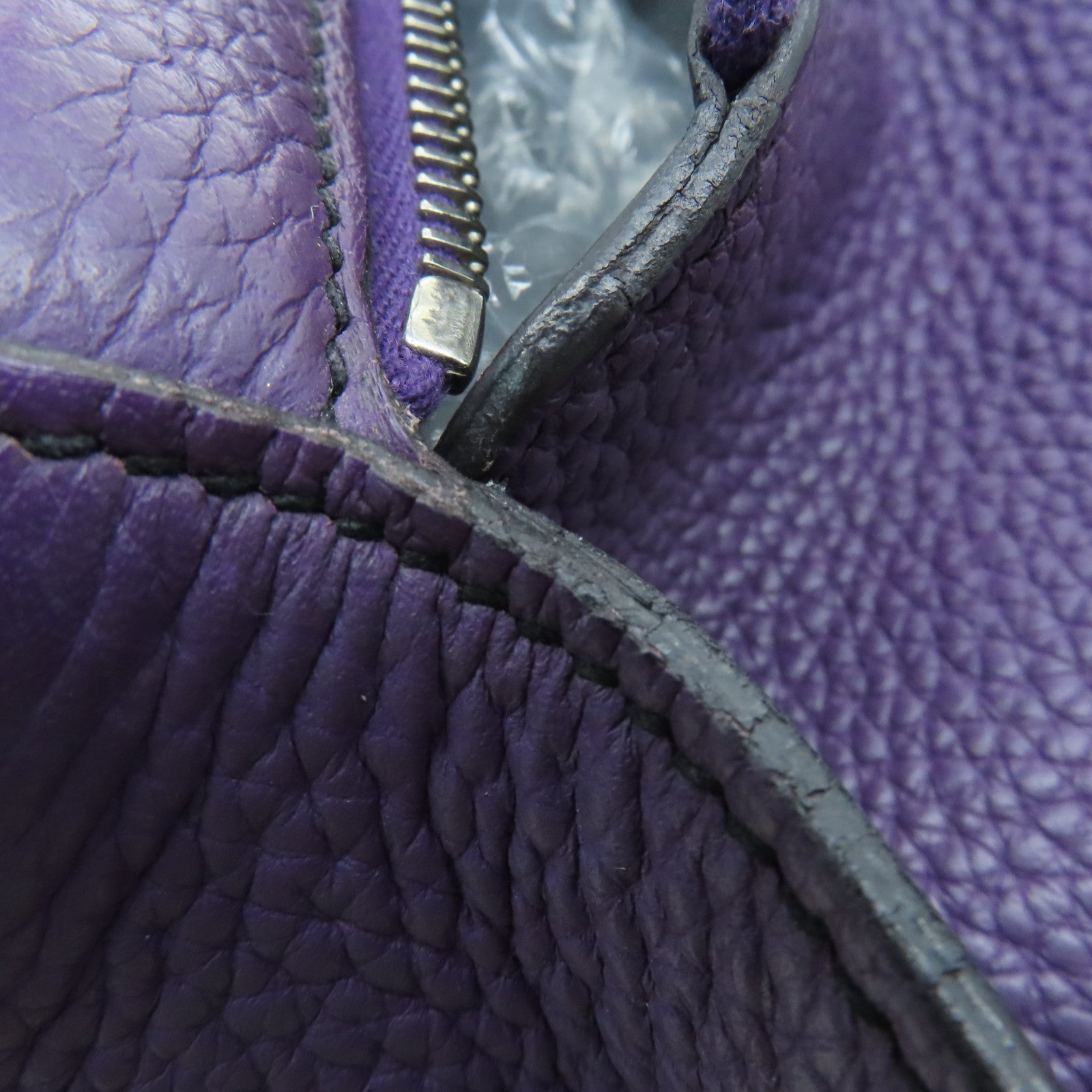 HERMES Clemence皮革Lindy 34银扣手挽肩背两用袋Cassis/紫色