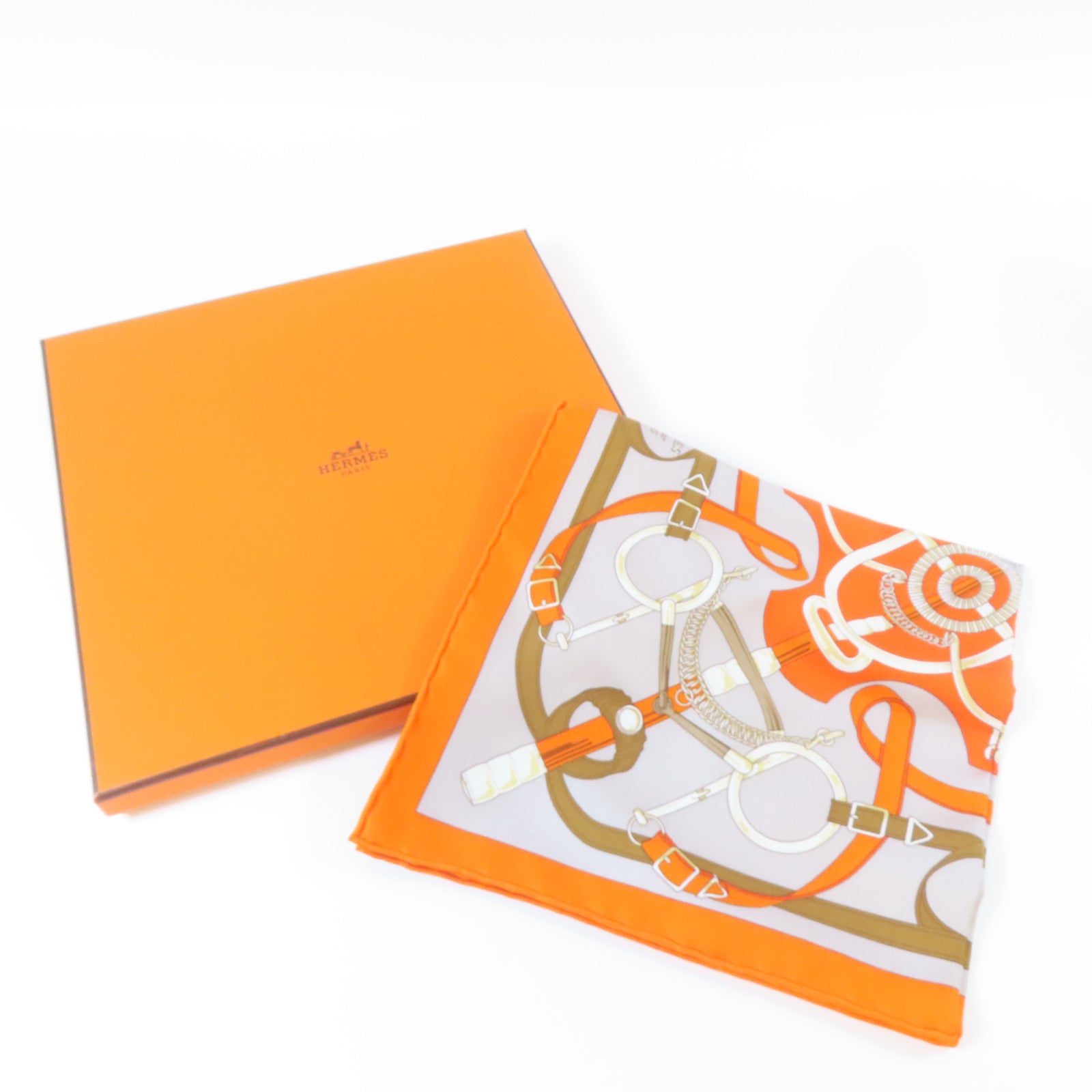 HERMES 【激減優惠】絲質Scarf 40*40絲巾橙色/灰色/米色