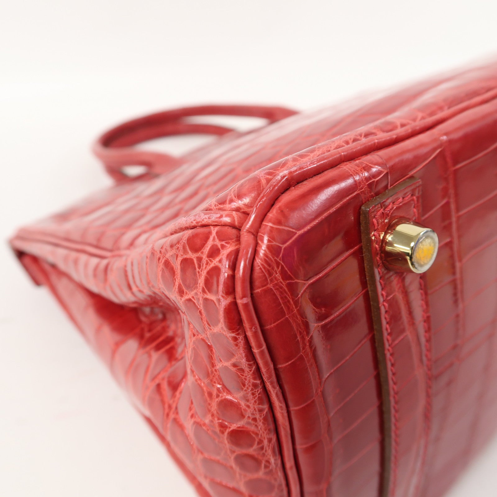 HERMES 鱷魚皮革Birkin 30金扣手挽袋Braise/紅色