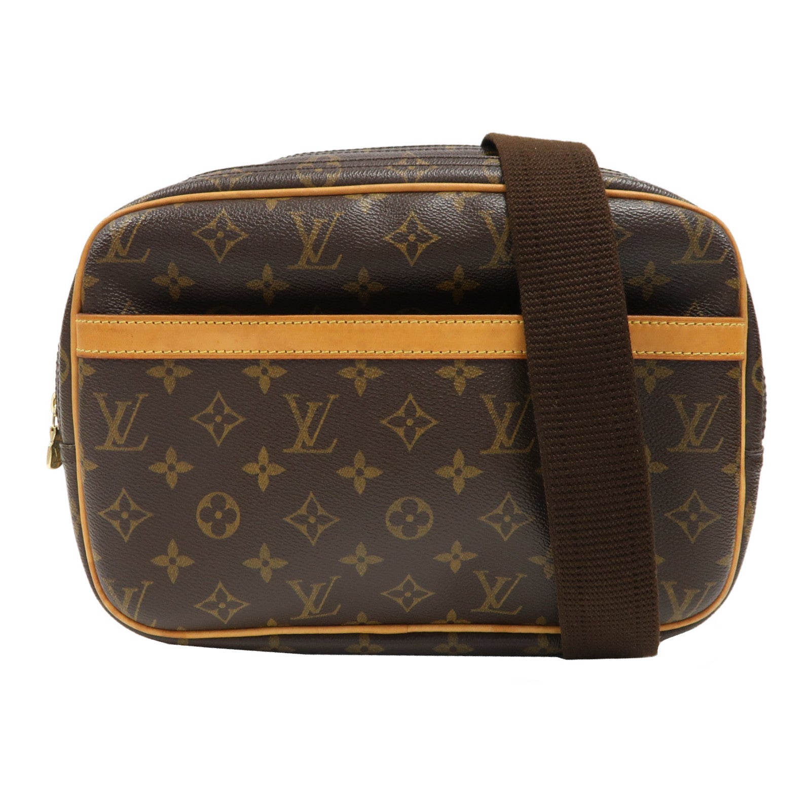 LOUIS VUITTON Monogram Reporter PM金扣肩背袋啡色