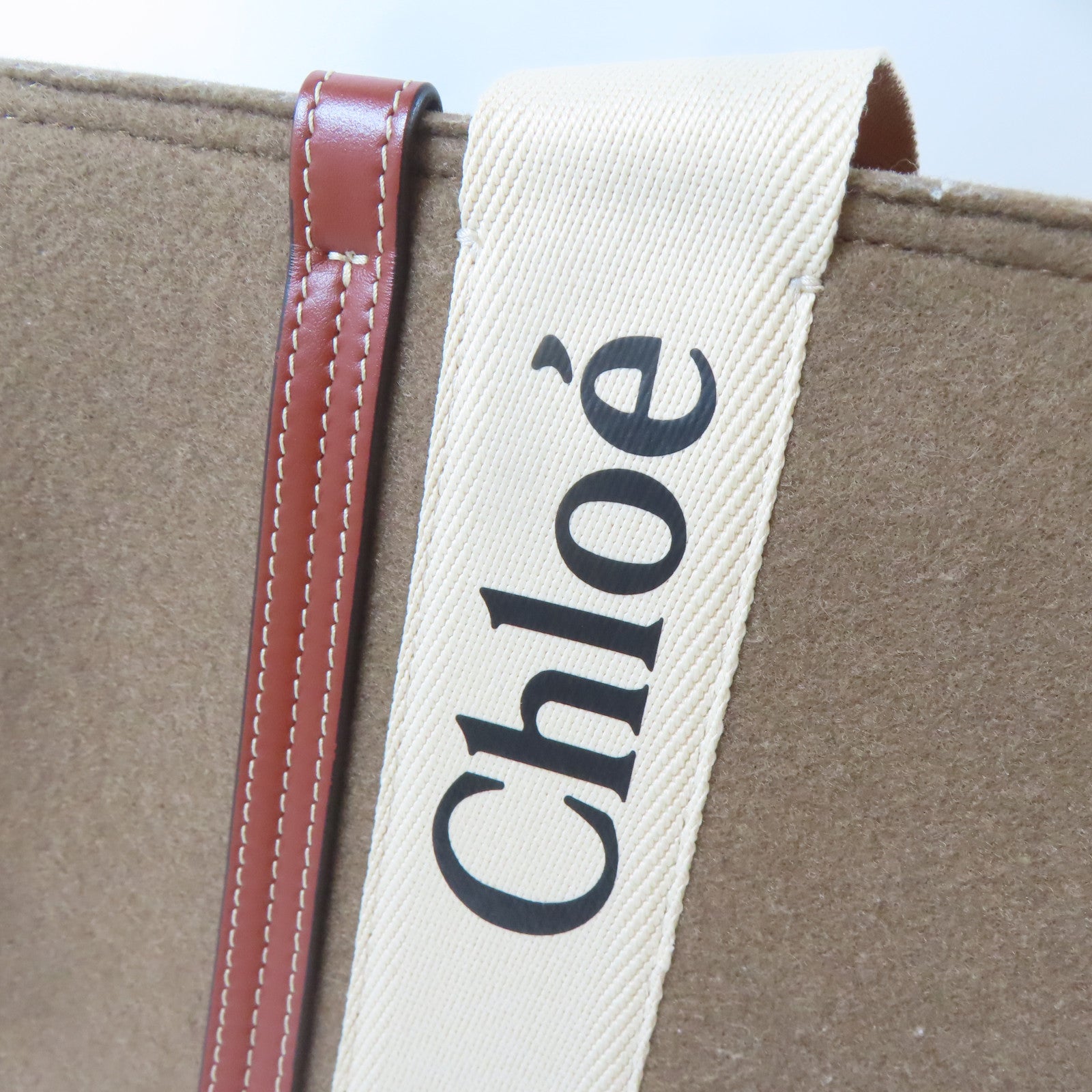 Chloe 聚酯纖維Woody Tote Bag金扣手挽袋啡色