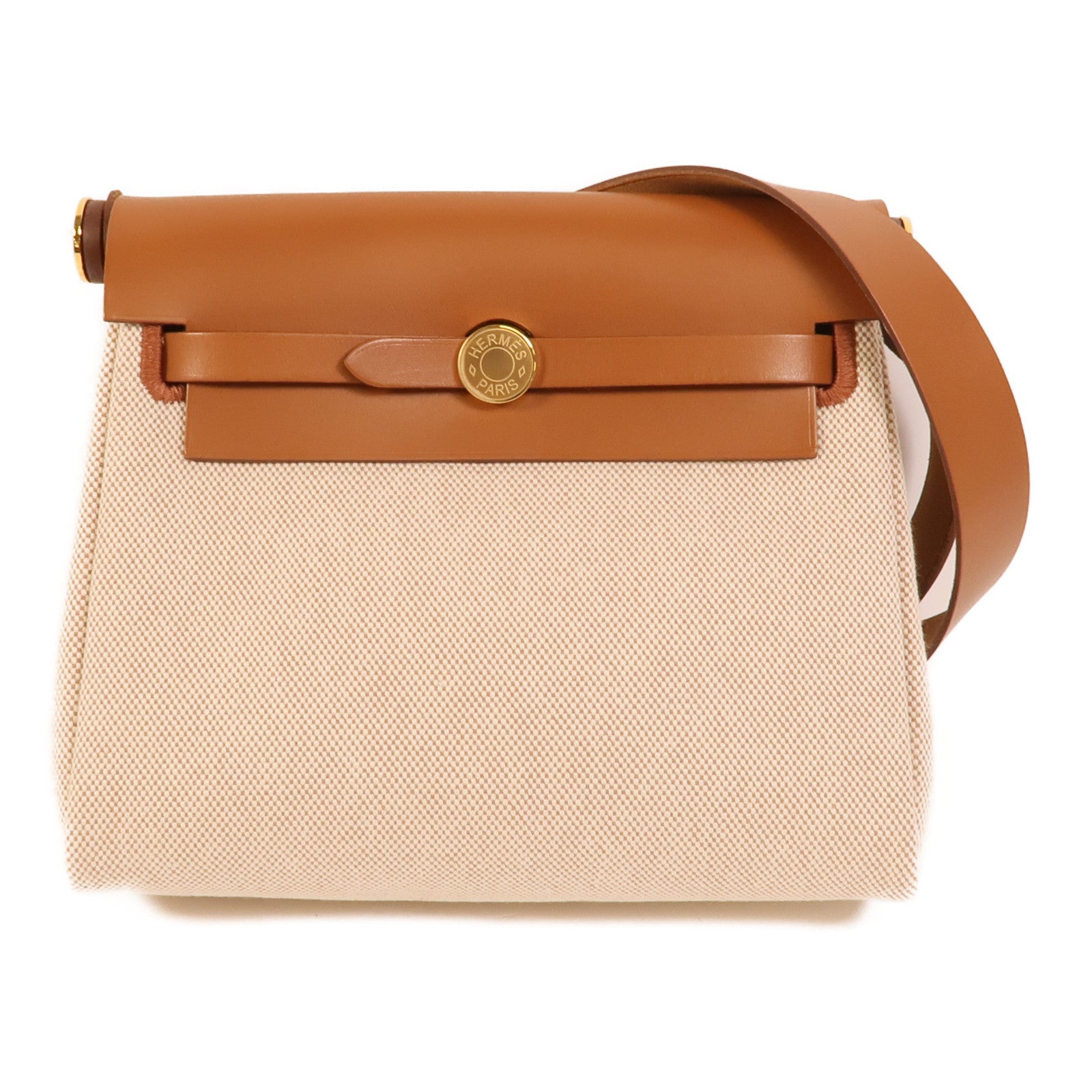 HERMES 帆布Mini Herbag肩背袋Fauve