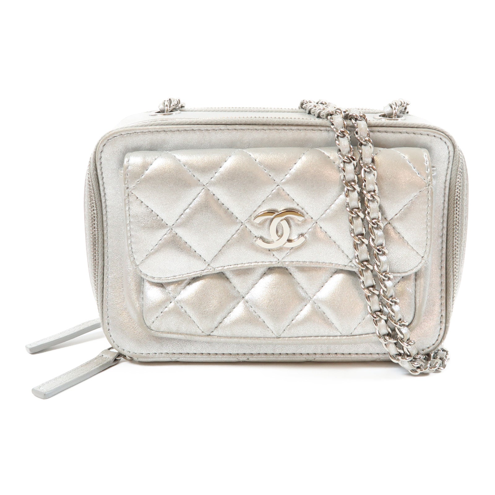 CHANEL 【激減優惠】菱格牛皮皮革Chain Shoulder Bag銀扣鏈帶肩背袋銀色