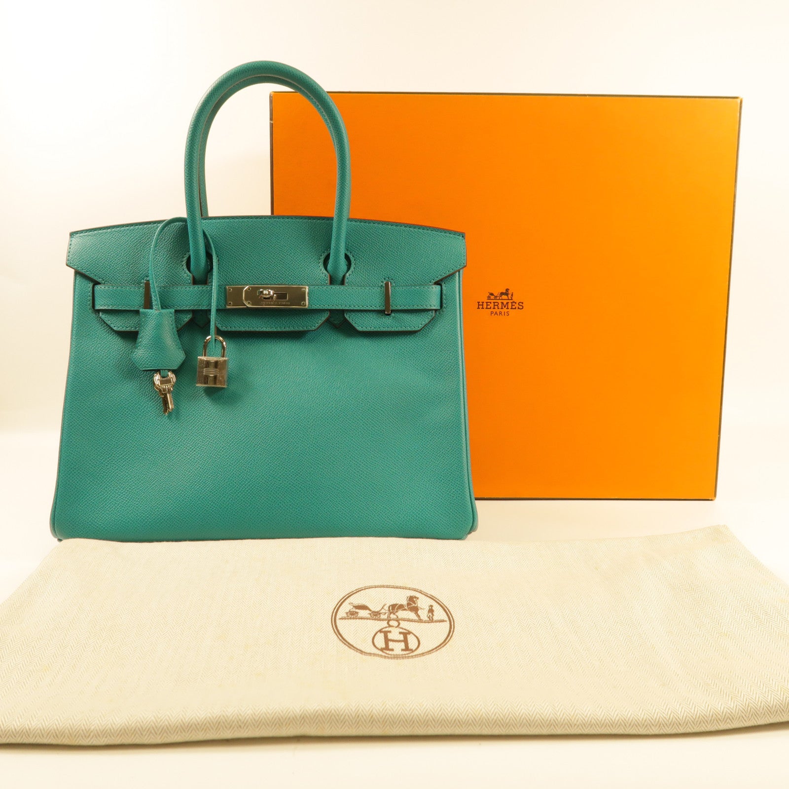 HERMES 【激減優惠】Epsom皮革Birkin 30銀扣手挽袋7F Bleu Paon