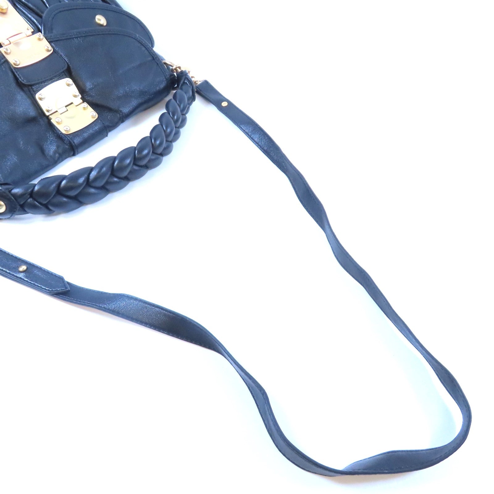 Miu Miu 羊皮皮革Shoulder Bag金扣手挽肩背兩用袋黑色