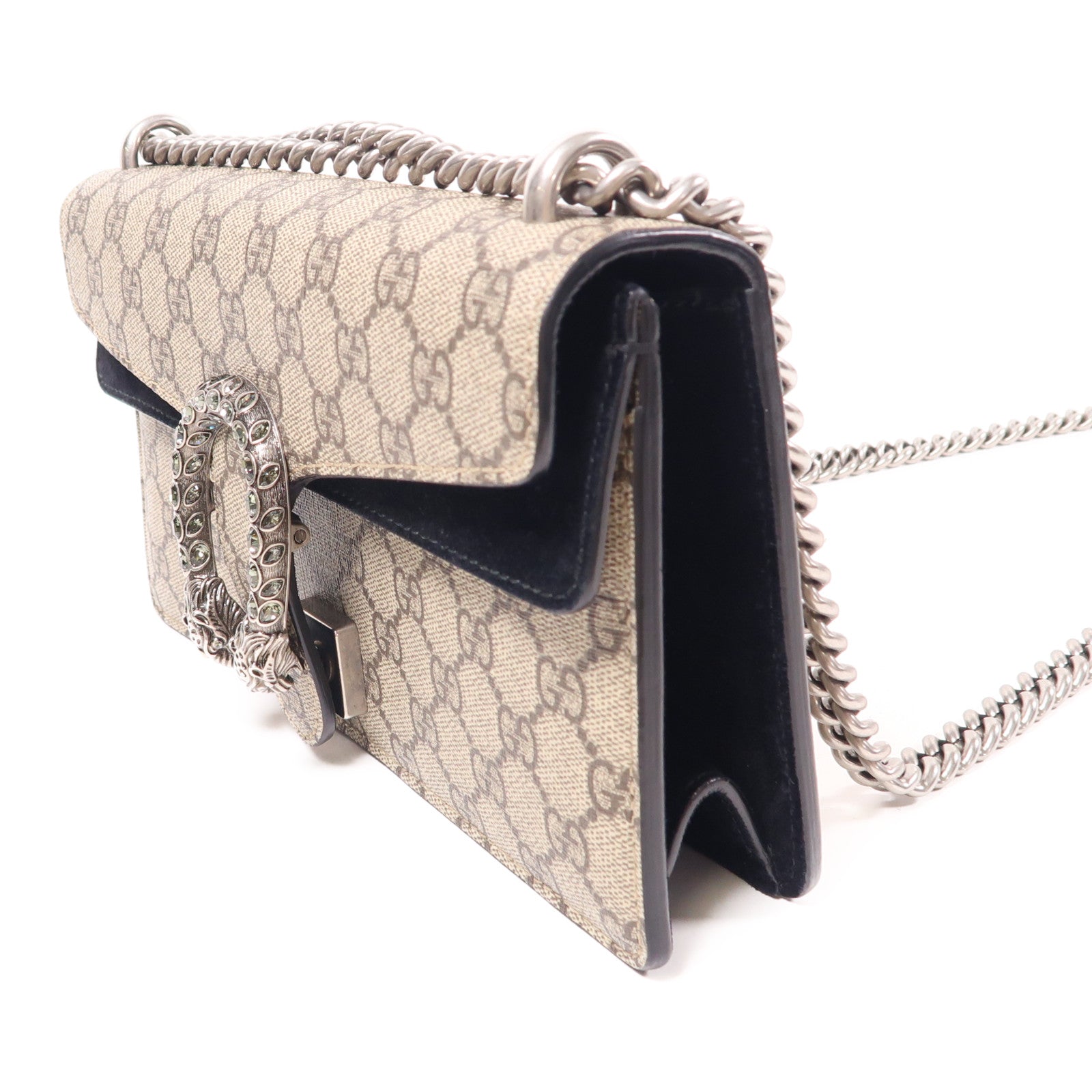 GUCCI 塗層帆布Dionysus GG Supreme Shoulder Bag銀扣鏈帶肩背袋