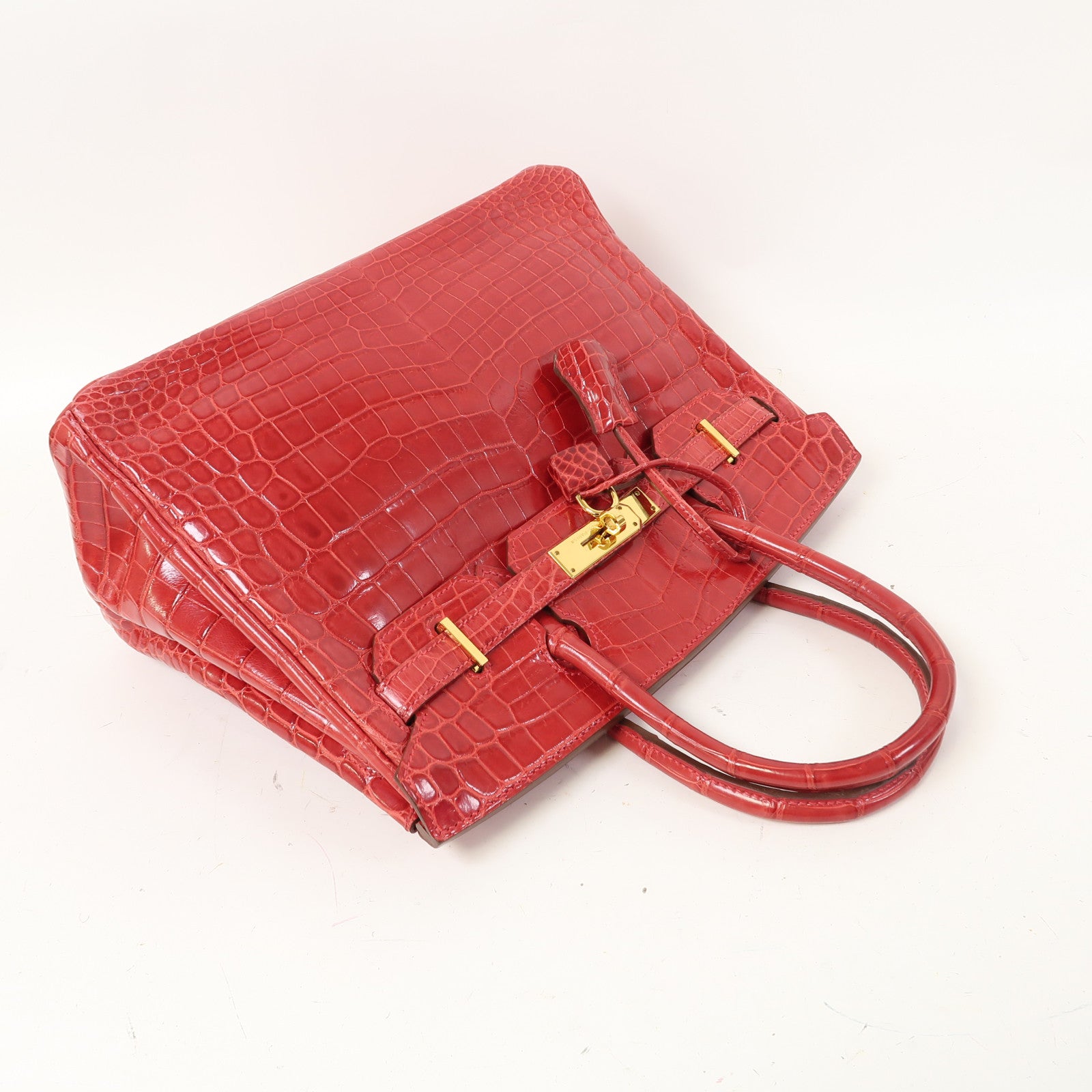 HERMES 鱷魚皮革Birkin 30金扣手挽袋Braise/紅色