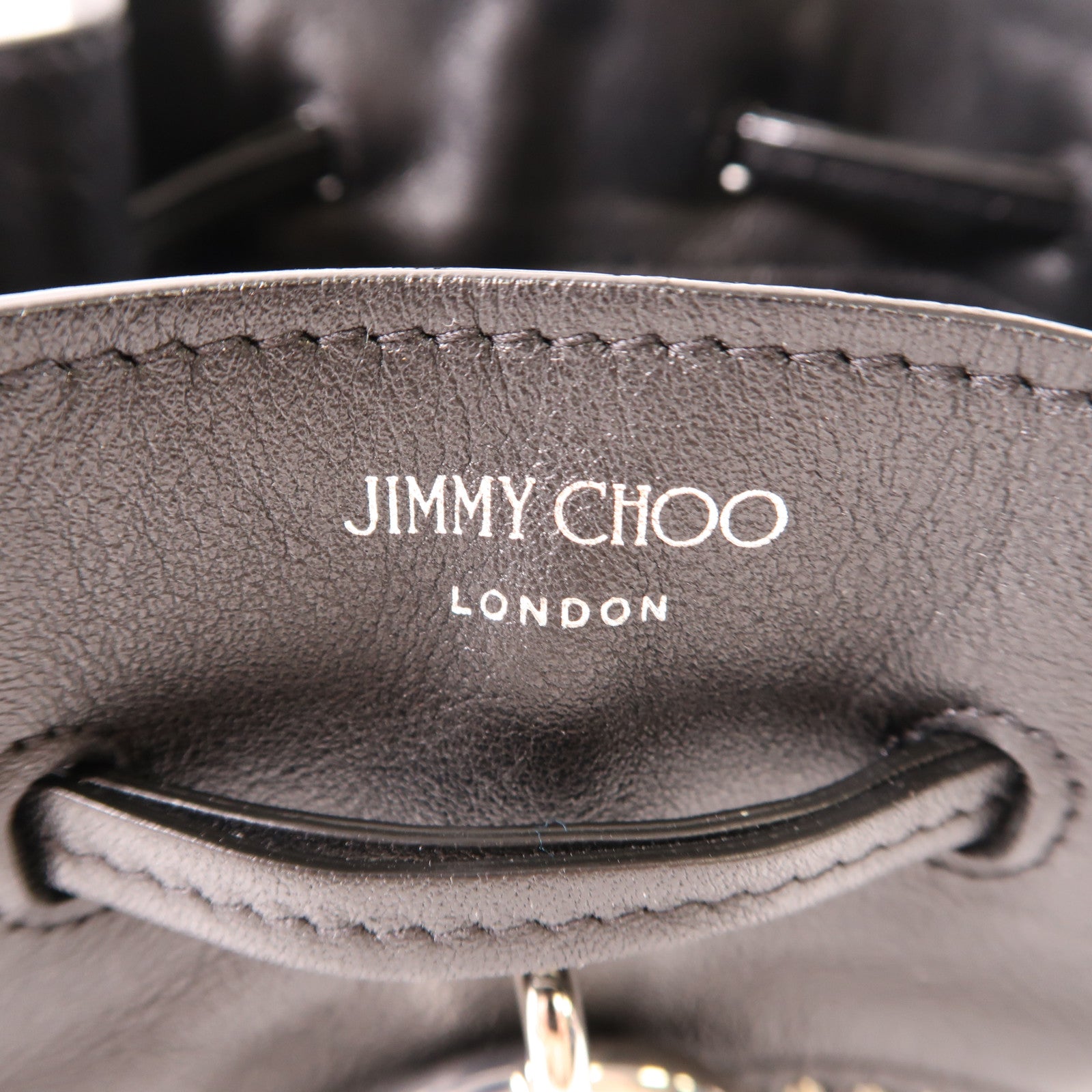 JIMMY CHOO 牛皮皮革Shoulder Bag銀扣鏈帶肩背袋黑色