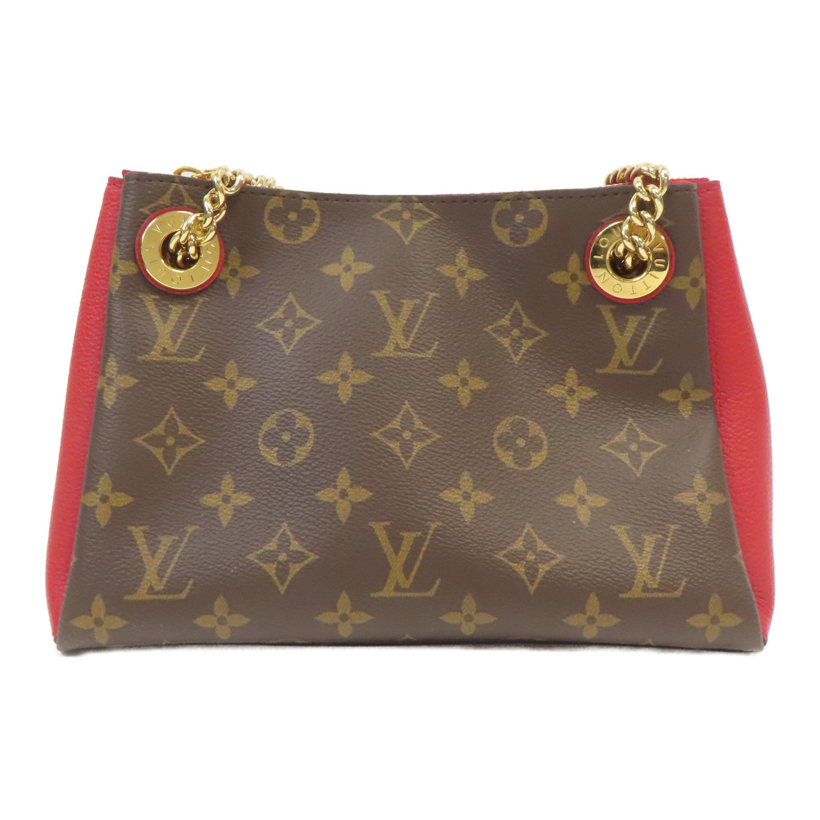 LOUIS VUITTON Monogram Surene BB金扣鏈帶肩背袋啡色/紅色