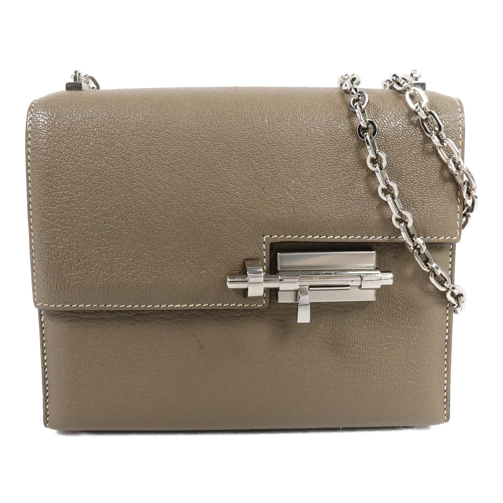 HERMES Chevre皮革Verrou Mini鏈帶肩背袋Etoupe