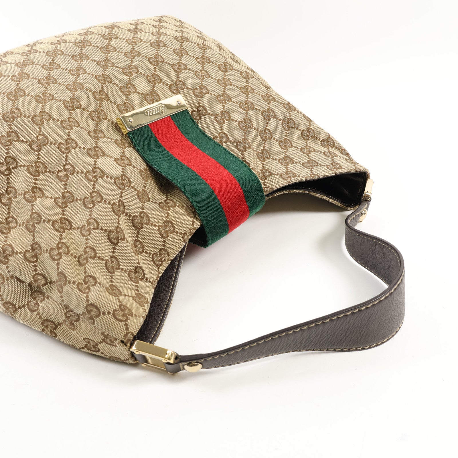 GUCCI 帆布GG Web Hobo金扣肩背袋