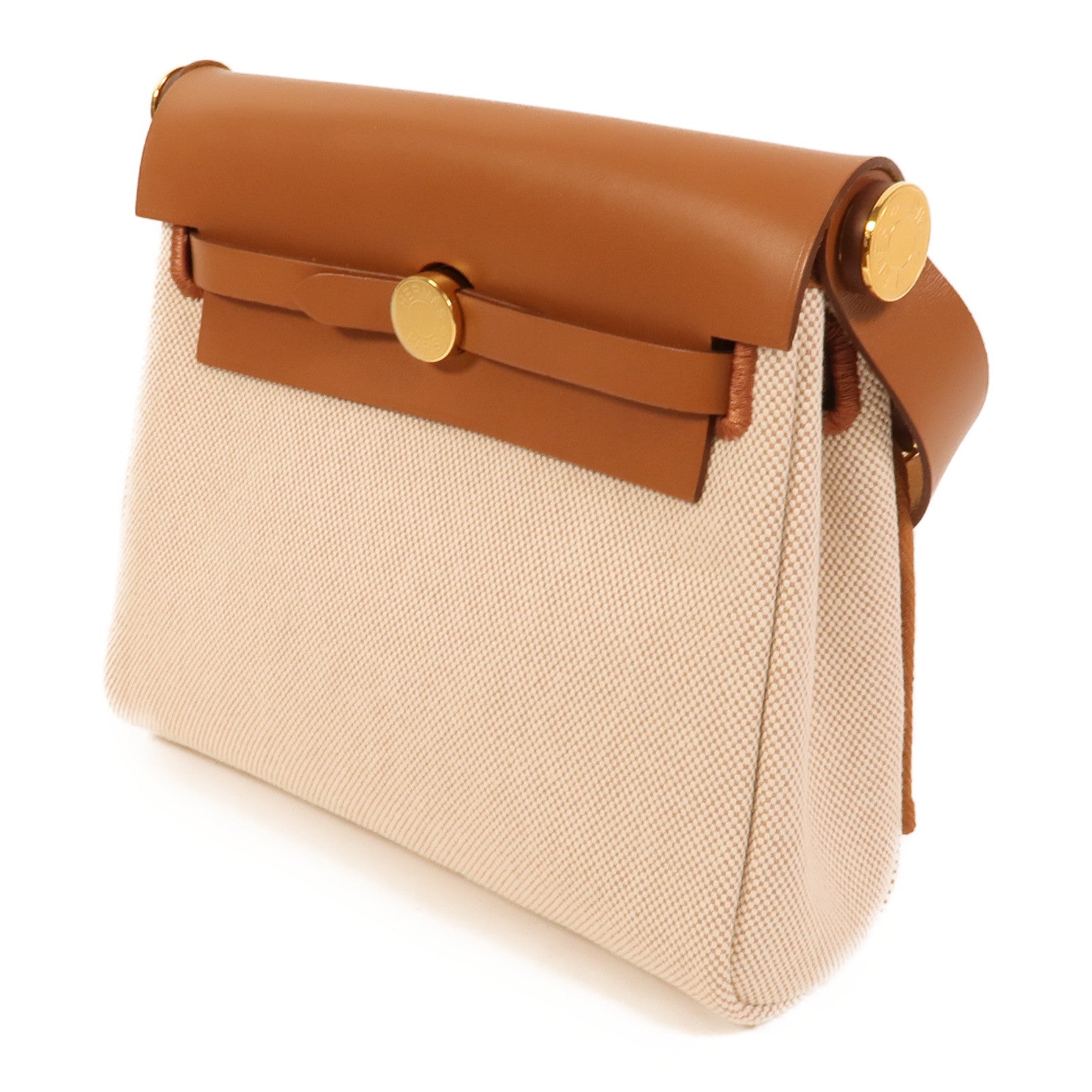 HERMES 帆布Mini Herbag肩背袋Fauve