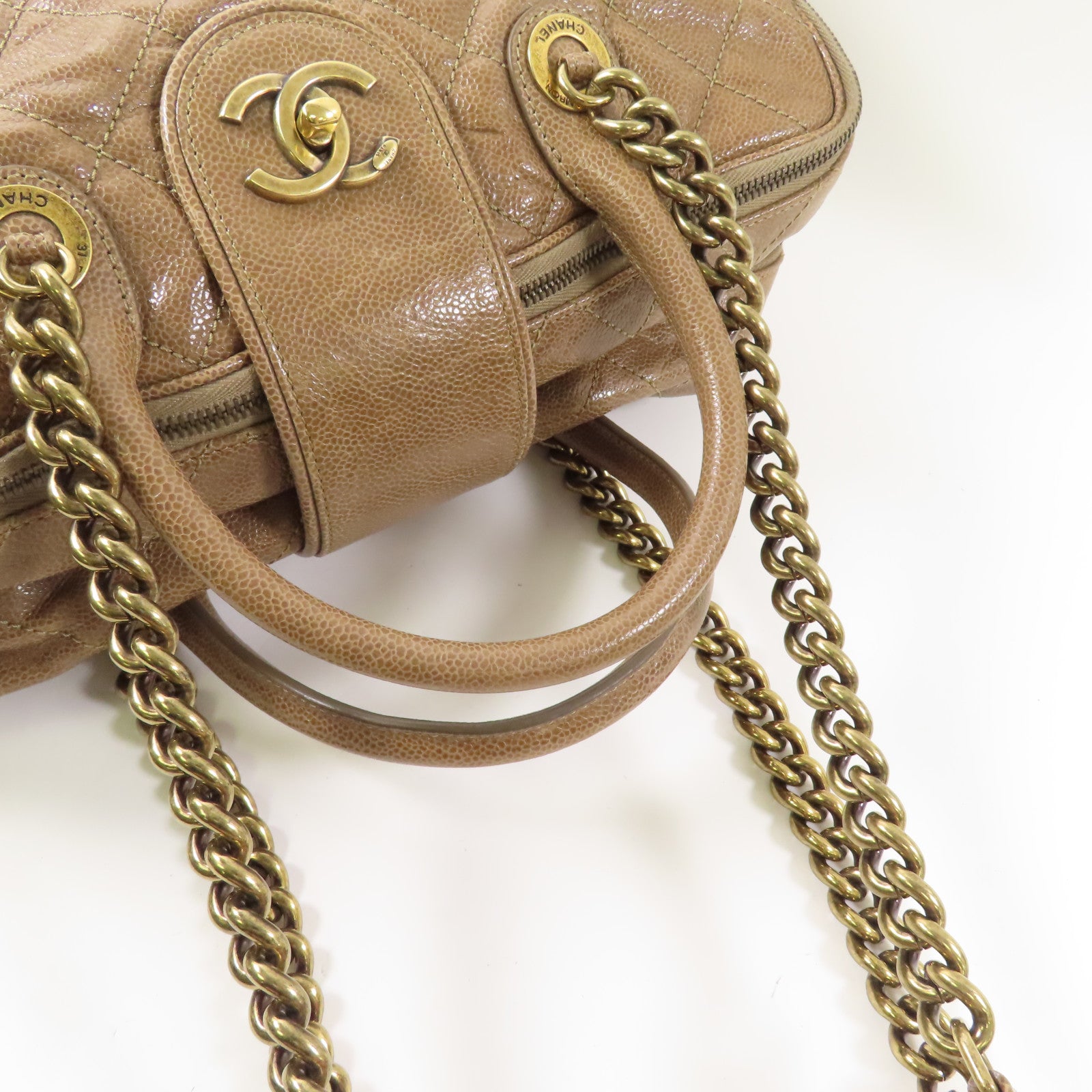 CHANEL 牛皮皮革Chain Shoulder金扣鏈帶手挽肩背兩用袋