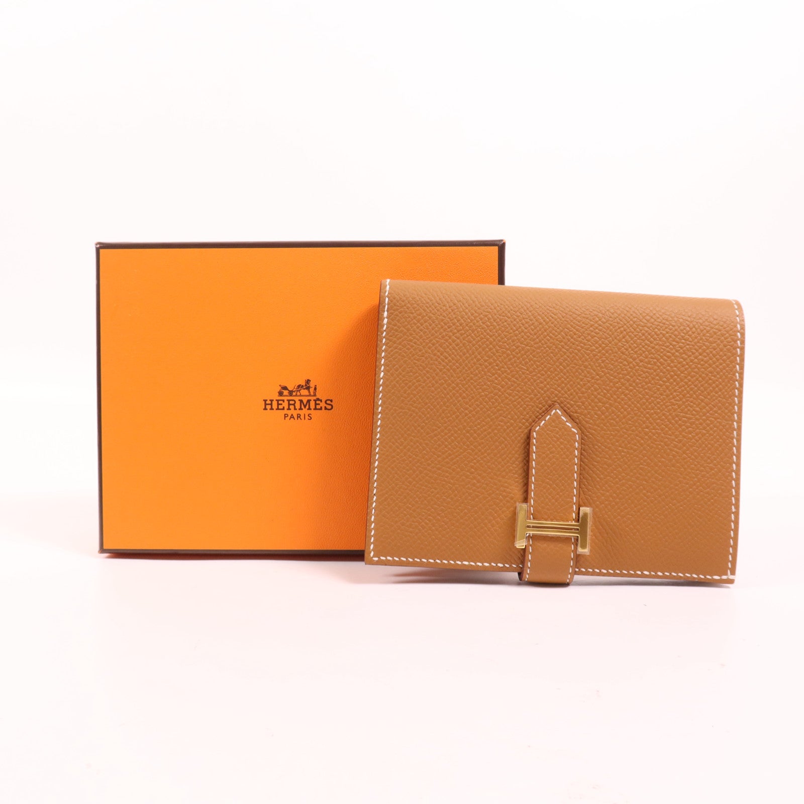 HERMES Epsom皮革P-Feuille Bearn Compact金扣錢包