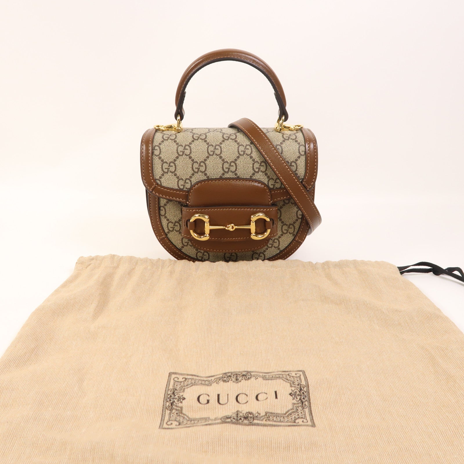 GUCCI 塗層帆布Horsebit 1955 Mini Top Handle金扣手挽肩背兩用袋