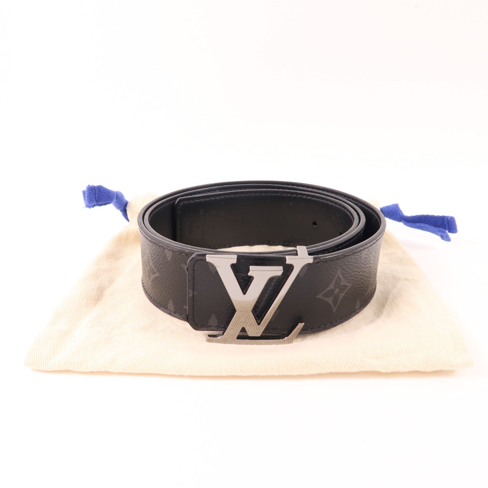LOUIS VUITTON Monogram Eclipse Initiales Belt銀扣腰帶