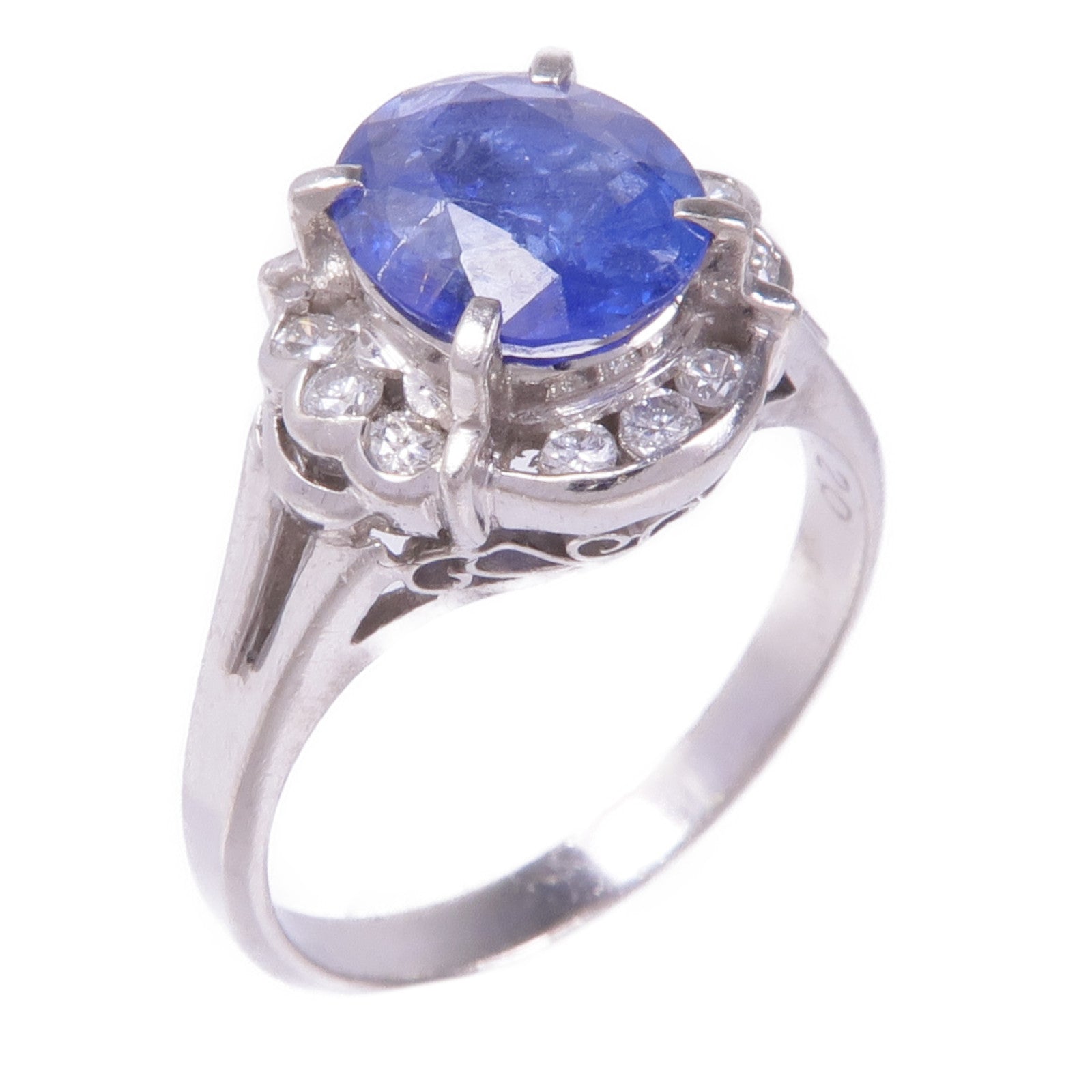 JEWELRY 【激減優惠】PT900鉑金Sapphire Diamond Ring藍寶石/Diamond Ring鑽石戒指US#6.25