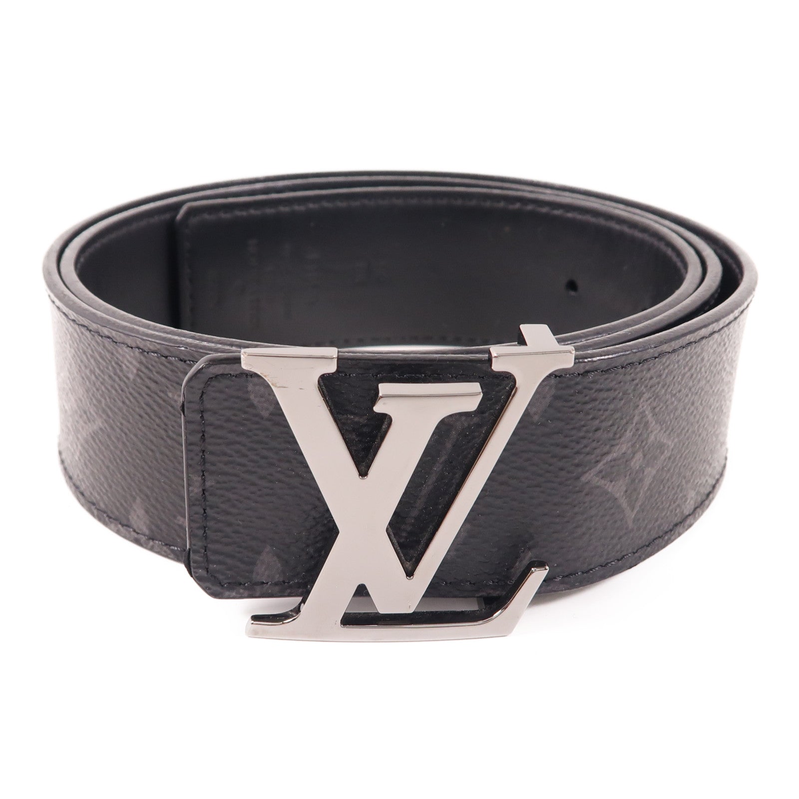 LOUIS VUITTON Monogram Eclipse Initiales Belt銀扣腰帶