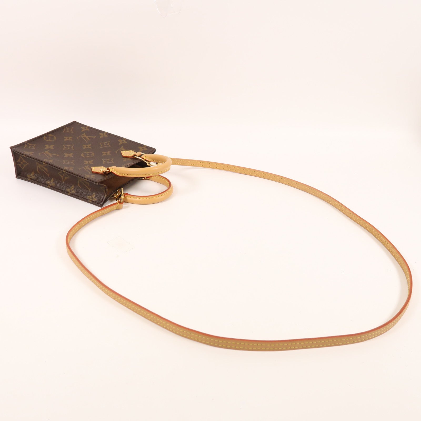 LOUIS VUITTON Monogram Petit Sac Plat金扣手挽肩背兩用袋