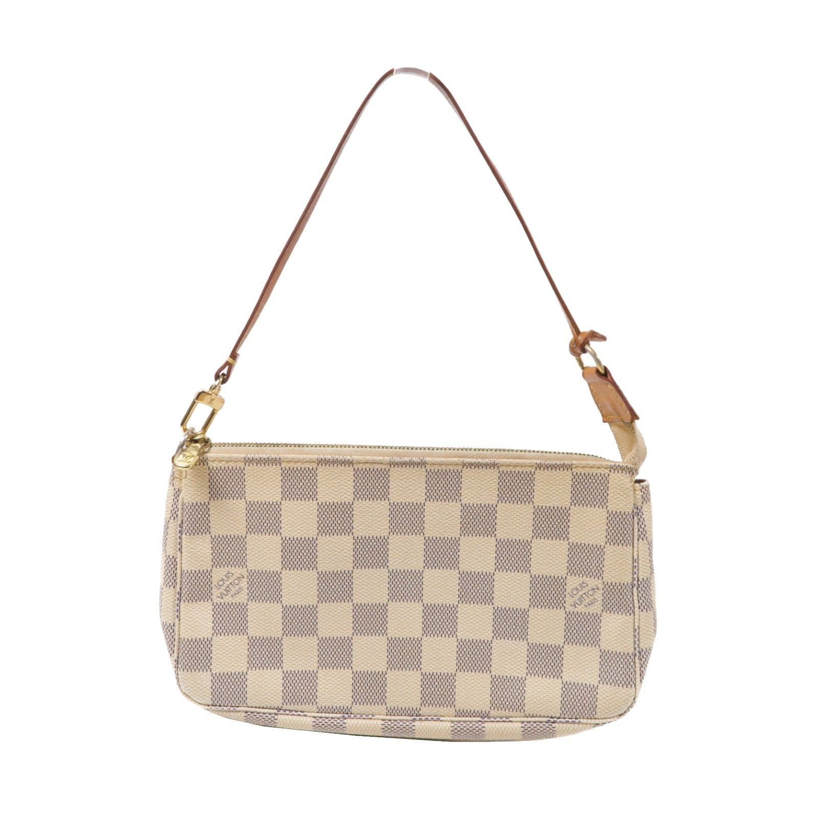 LOUIS VUITTON Damier Azur Pochette Accesoires金扣手挽袋米色