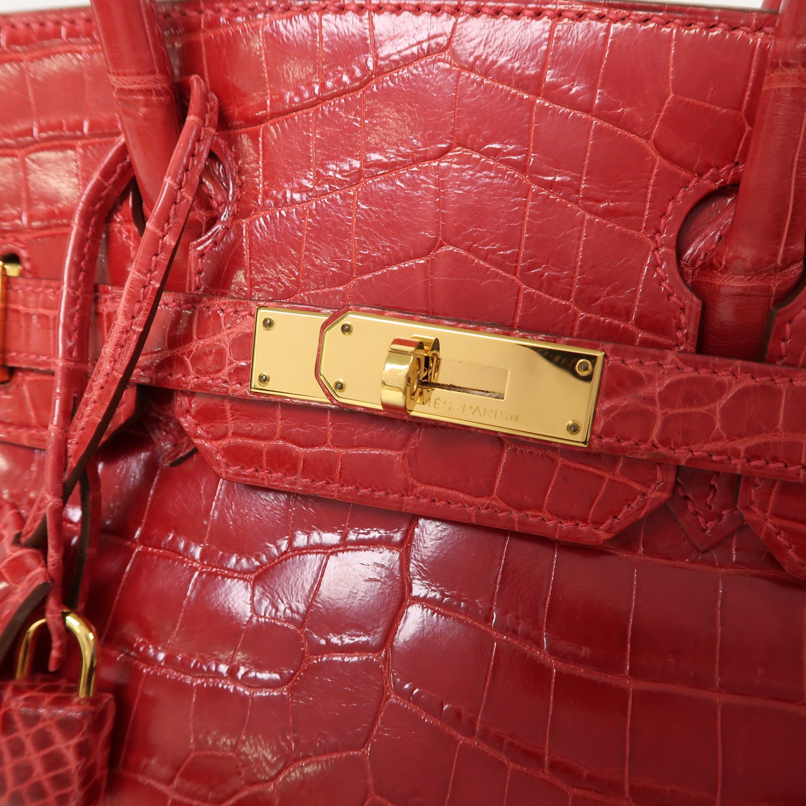 HERMES 鱷魚皮革Birkin 30金扣手挽袋Braise/紅色