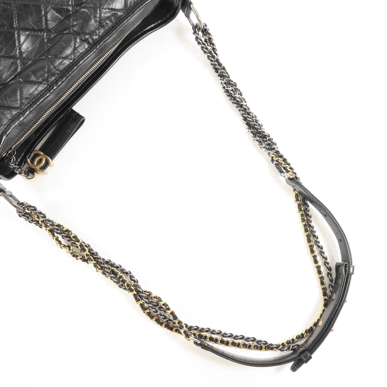 CHANEL 牛皮皮革Gabrielle Medium鏈帶肩背袋