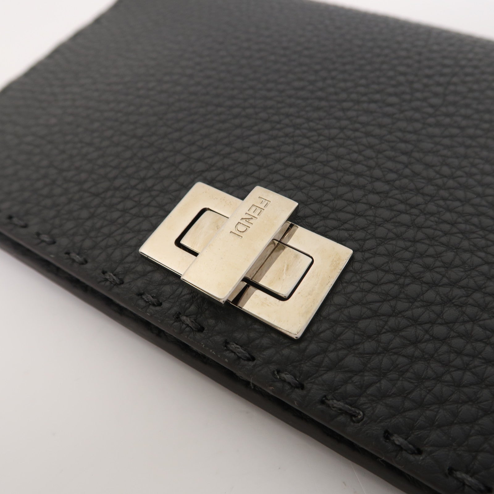 FENDI 牛皮皮革 Selleria銀扣長錢包灰色