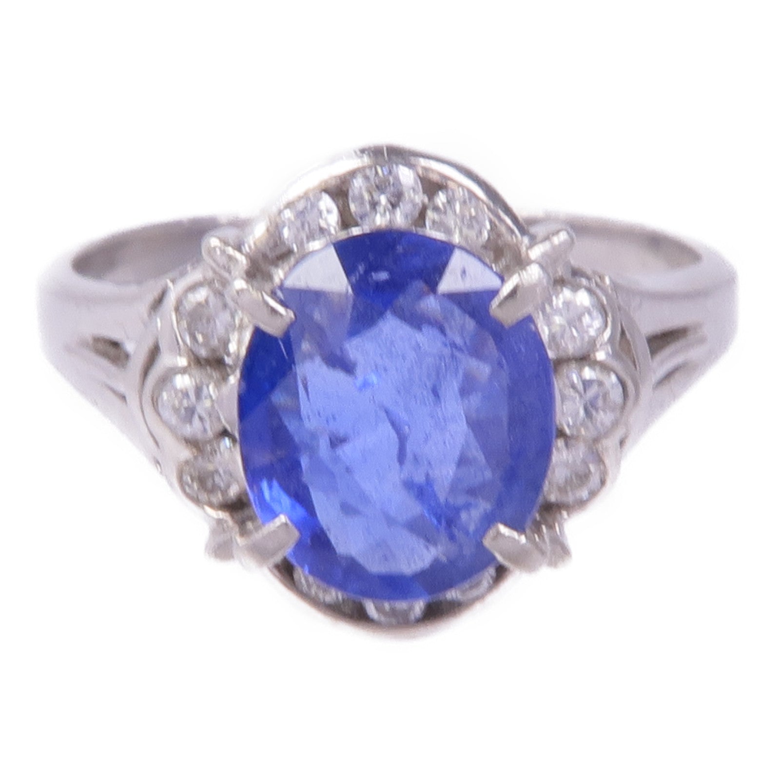 JEWELRY 【激減優惠】PT900鉑金Sapphire Diamond Ring藍寶石/Diamond Ring鑽石戒指US#6.25